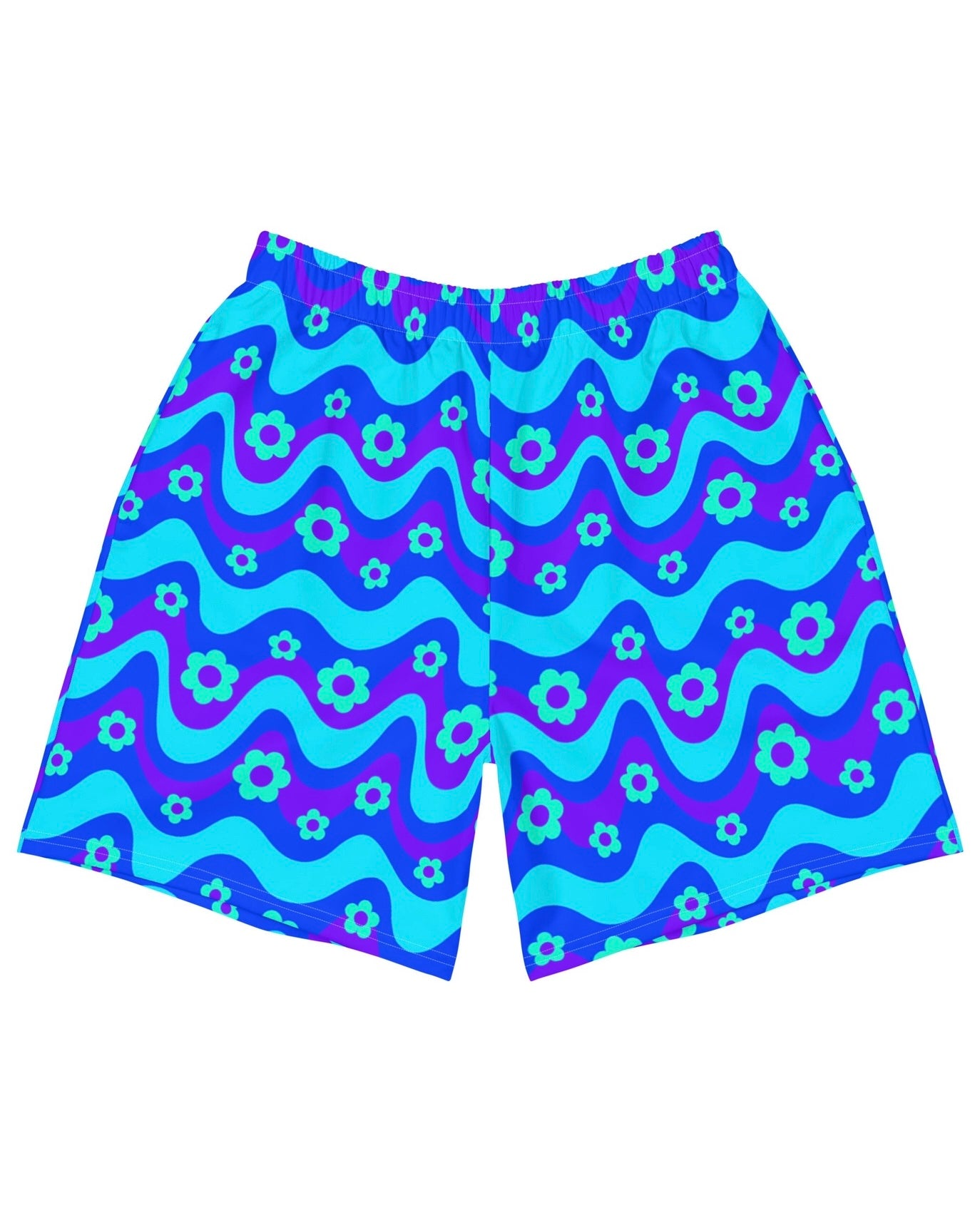 Flower Power Blue Recycled Athletic Shorts, Athletic Shorts, - One Stop Rave