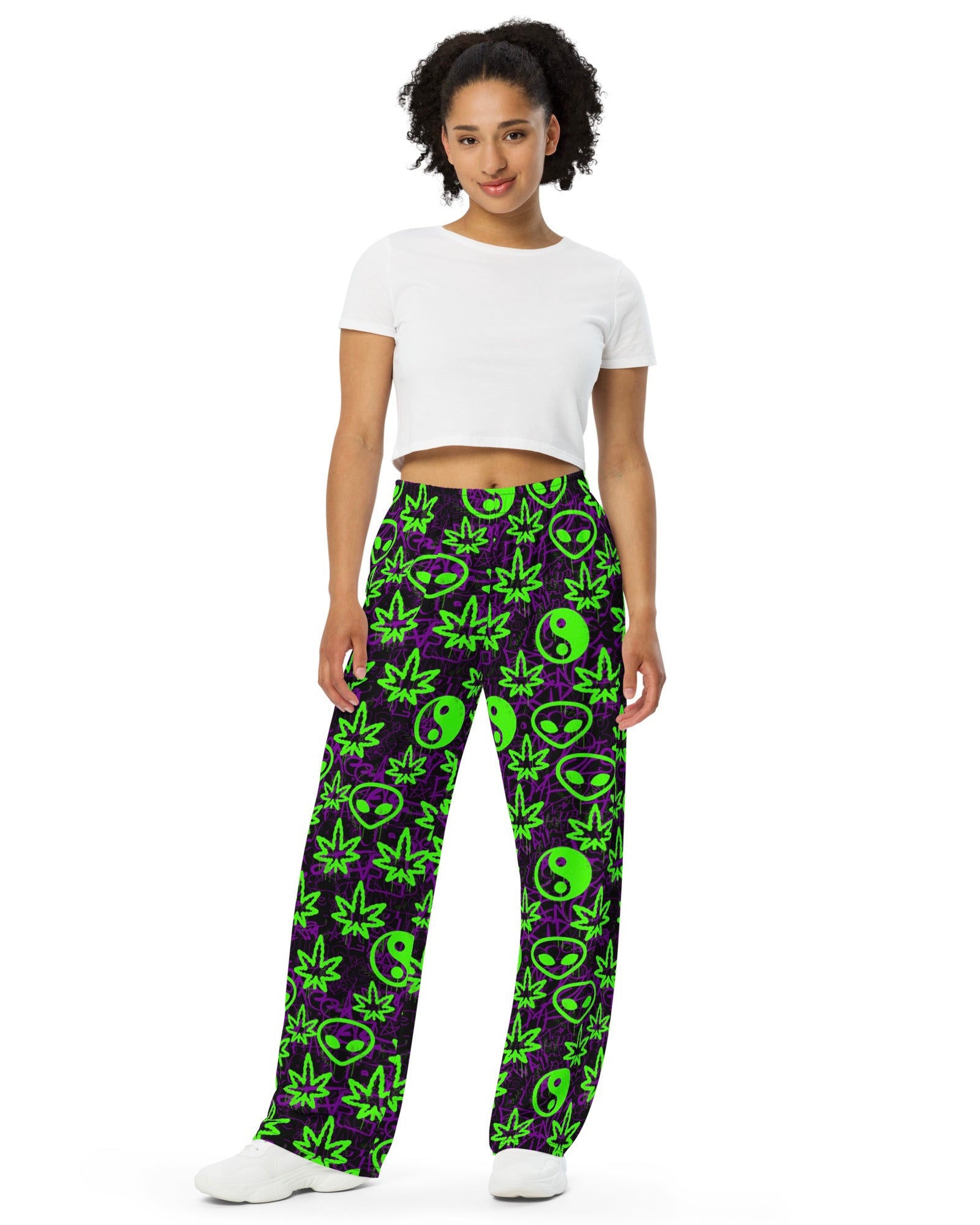 Ganja Graffiti Wide Leg Pants, Wide Leg Pants, - One Stop Rave