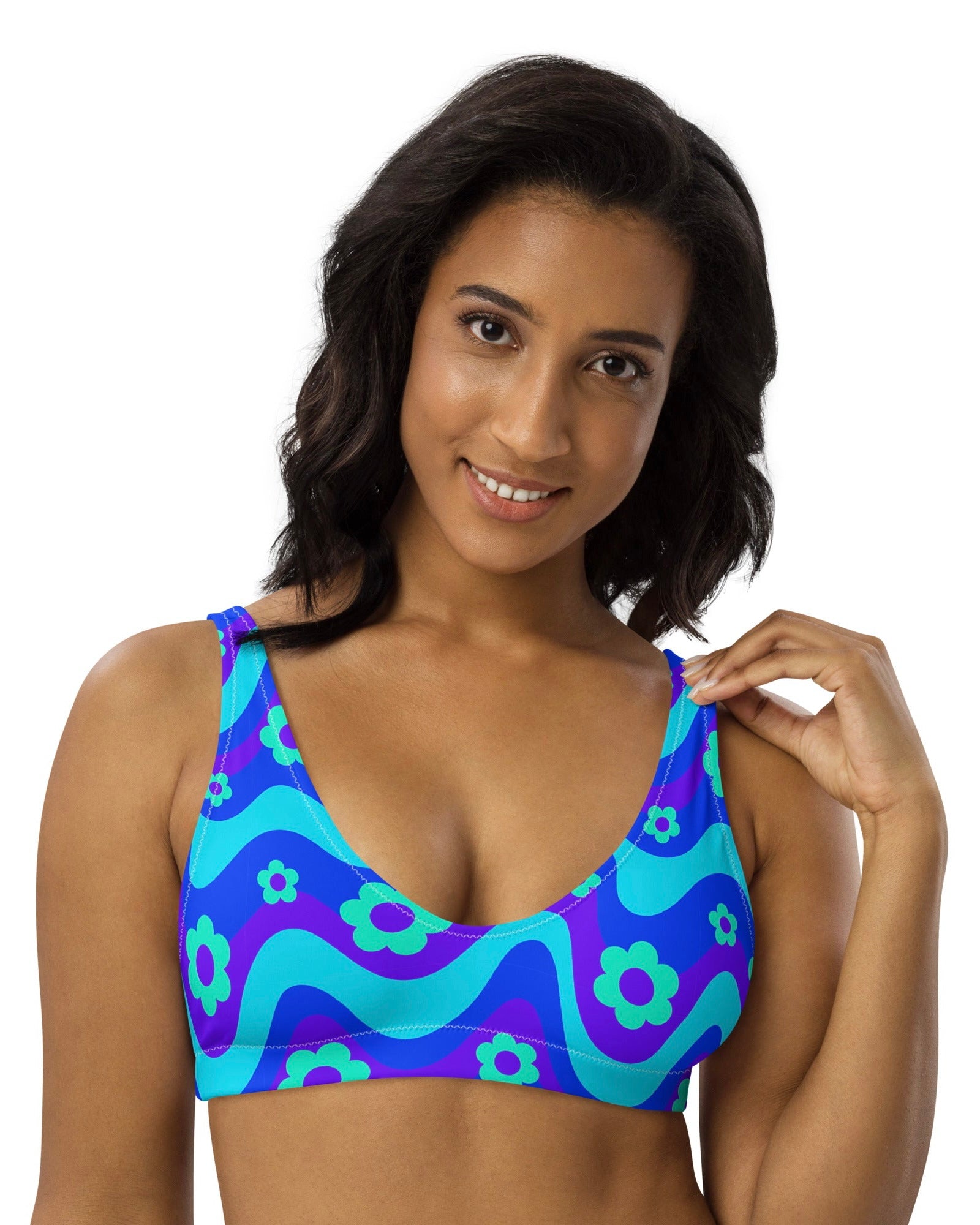 Flower Power Blue Recycled Padded V-Top, V-Top, - One Stop Rave