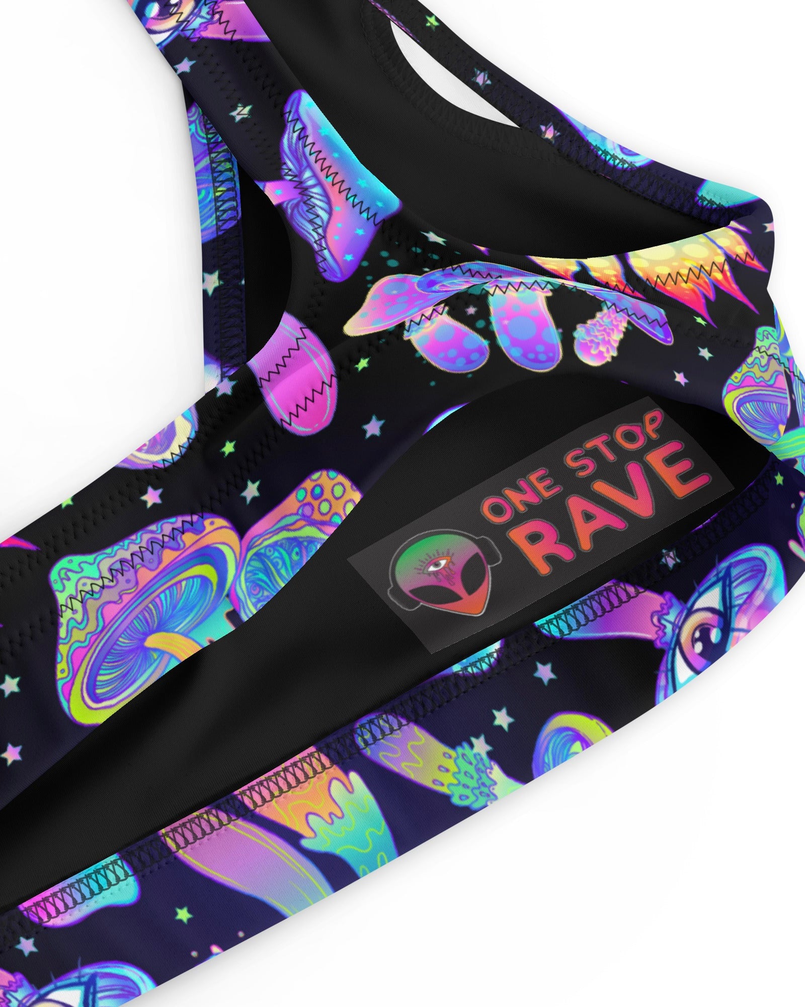 Shroomin Black Recycled Padded V-Top, V-Top, - One Stop Rave