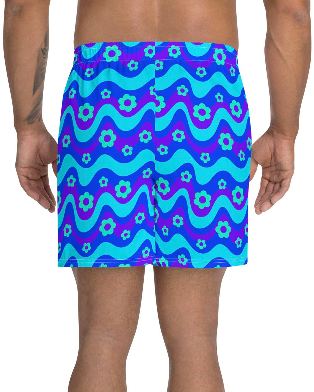 Flower Power Blue Recycled Athletic Shorts, Athletic Shorts, - One Stop Rave