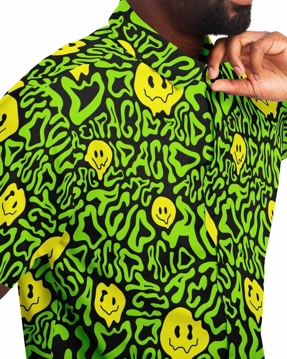 Acid Smilez Party Shirt, Short Sleeve Button Down Shirt, - One Stop Rave