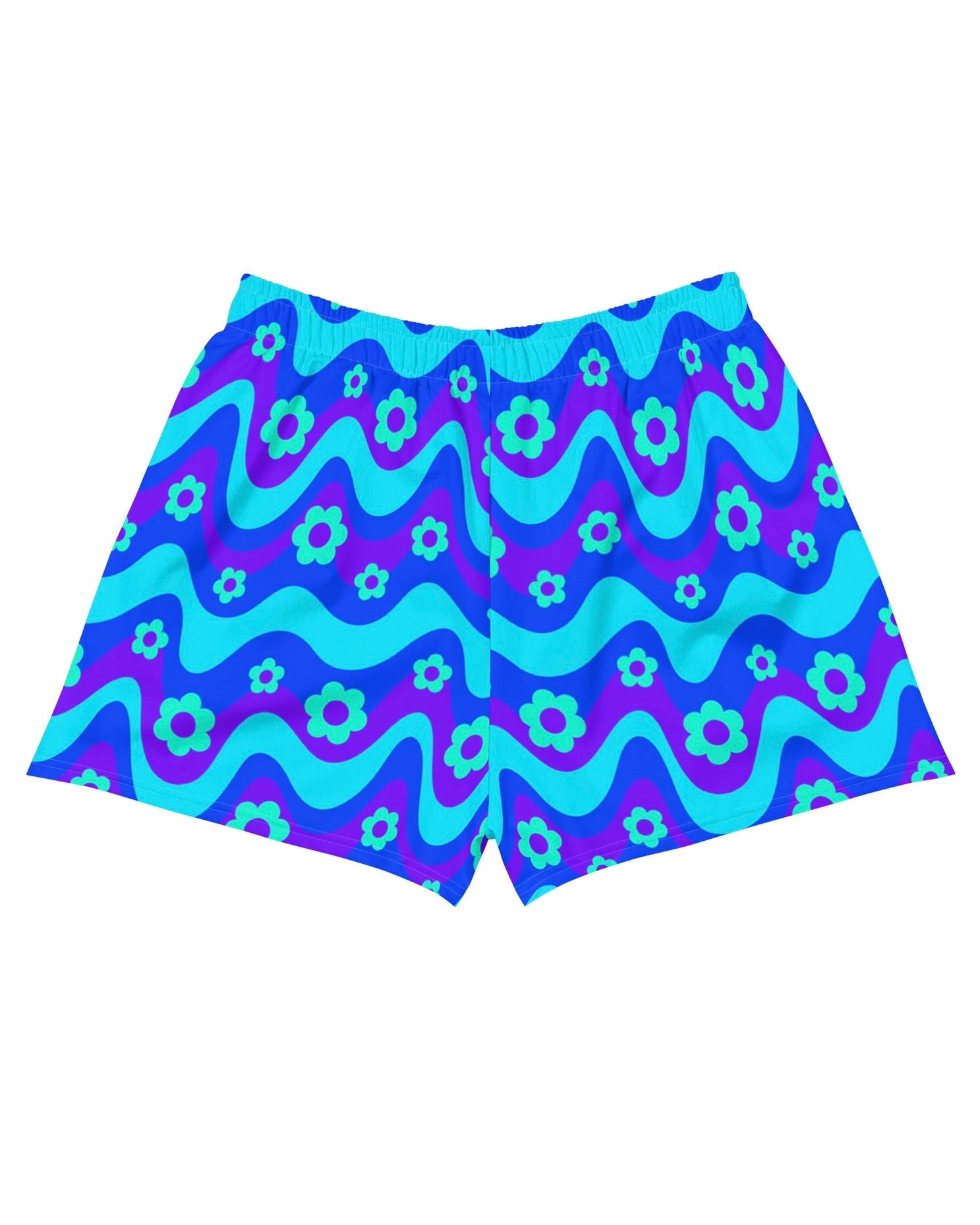 Flower Power Blue Recycled Shorts, Athletic Shorts, - One Stop Rave
