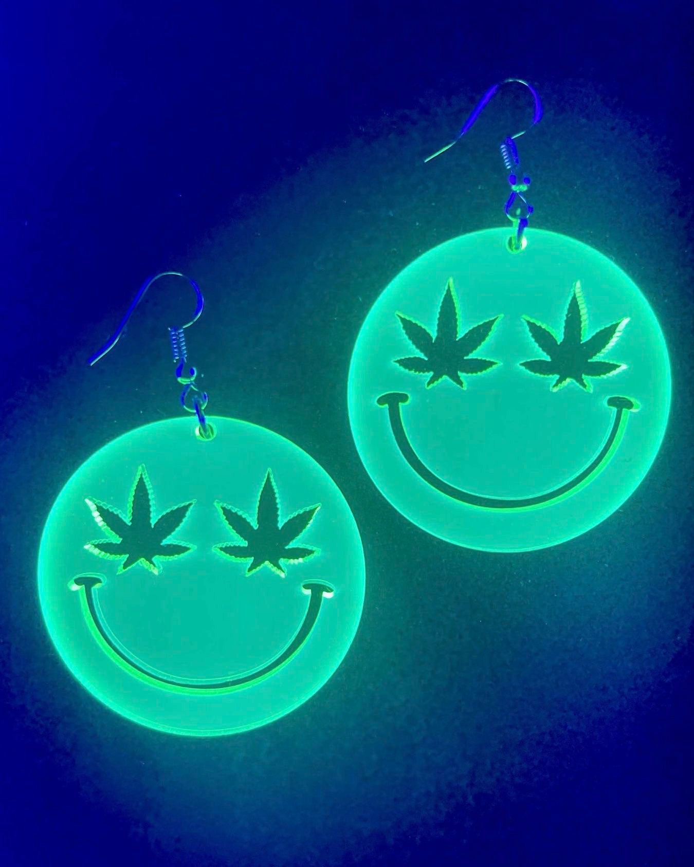 Stoned Smiley Earrings, Dangle Earrings, - One Stop Rave