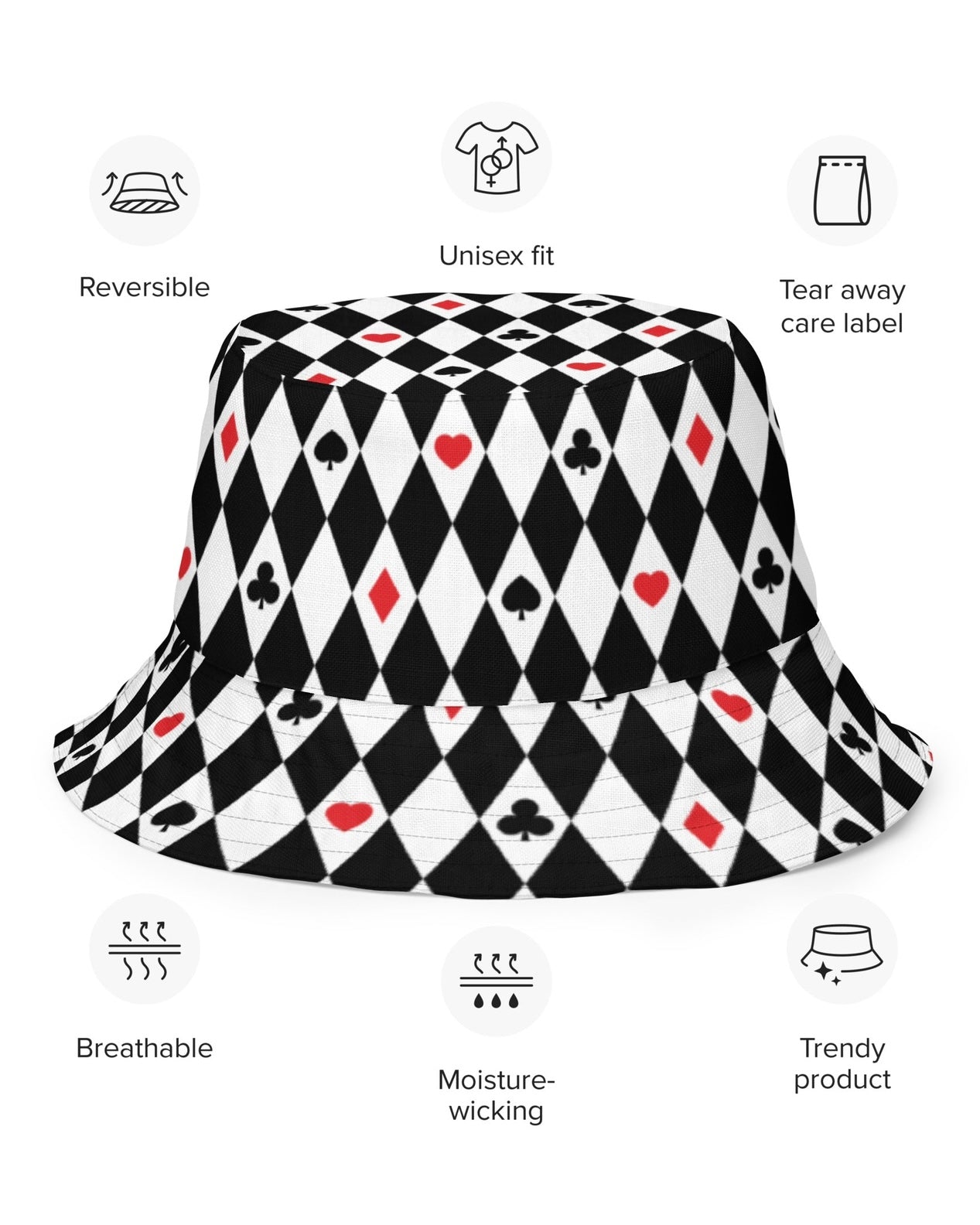 Ace Of Hearts / House Of Cards Reversible Bucket Hat, Bucket Hat, - One Stop Rave