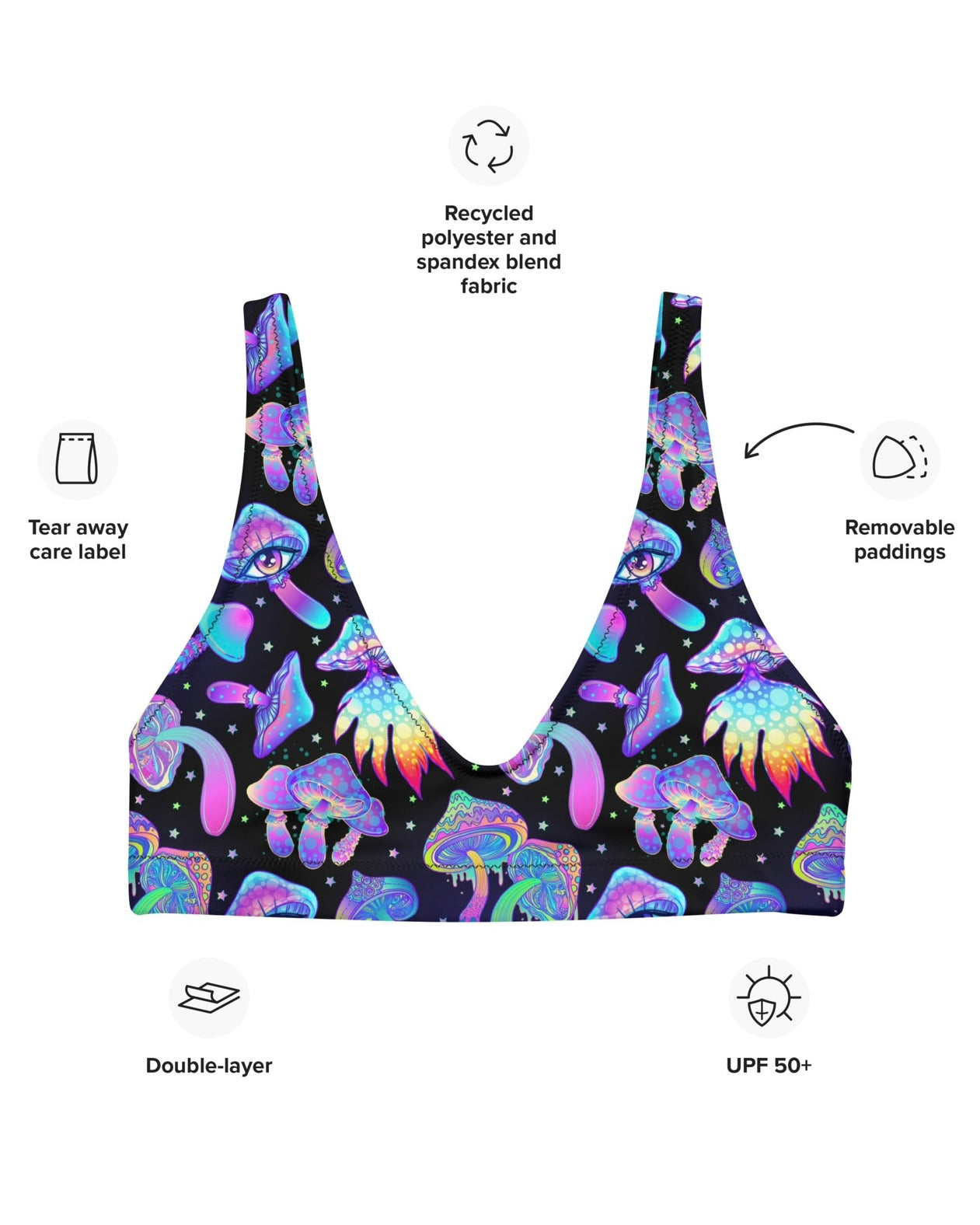 Shroomin Black Recycled Padded V-Top, V-Top, - One Stop Rave