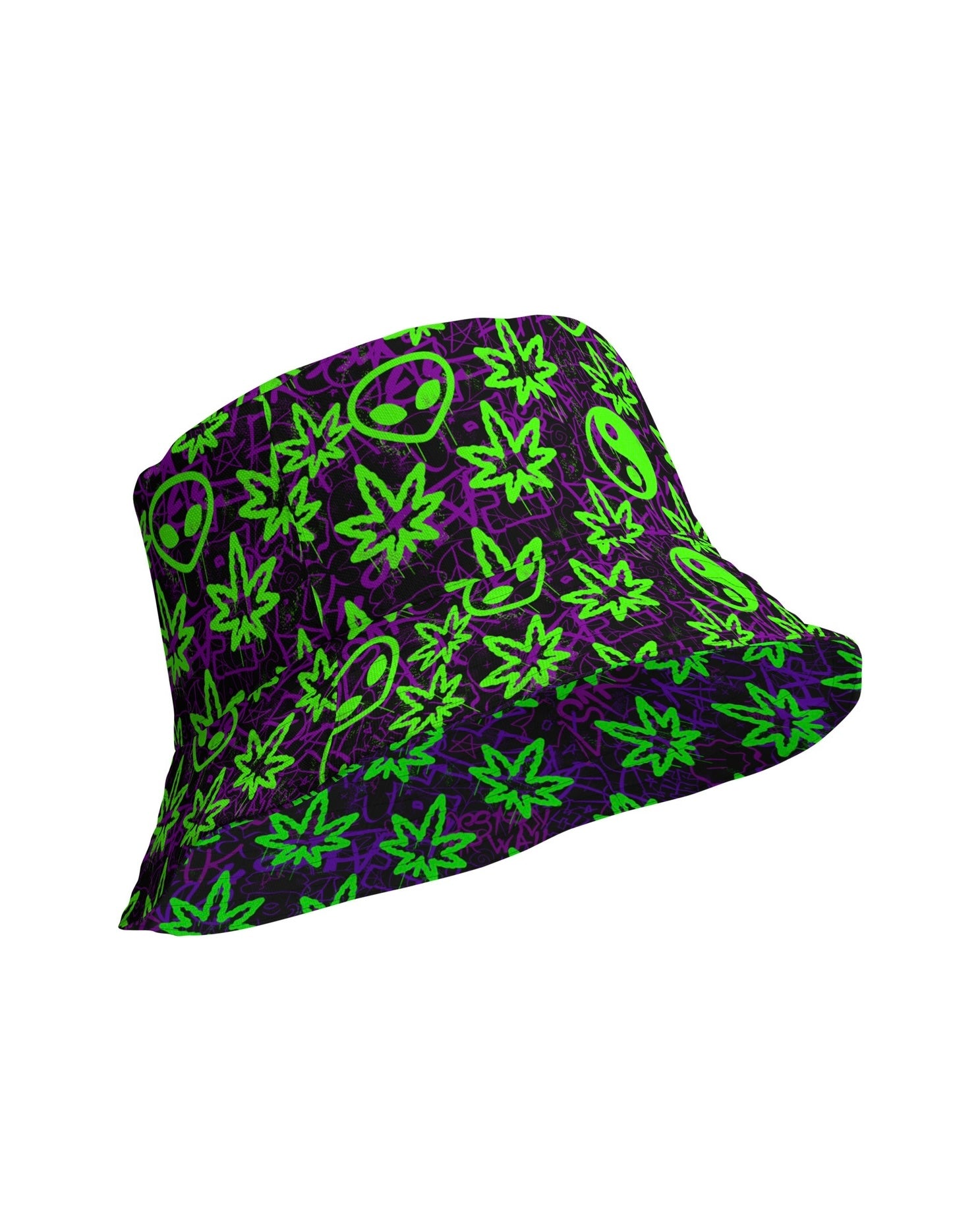 Ganja Graffiti Reversible Bucket Hat, Bucket Hat, - One Stop Rave