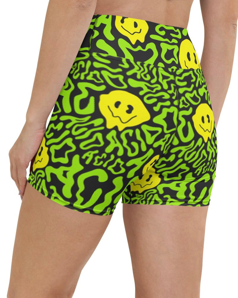 Acid Smilez Yoga Shorts, Athletic Shorts, - One Stop Rave
