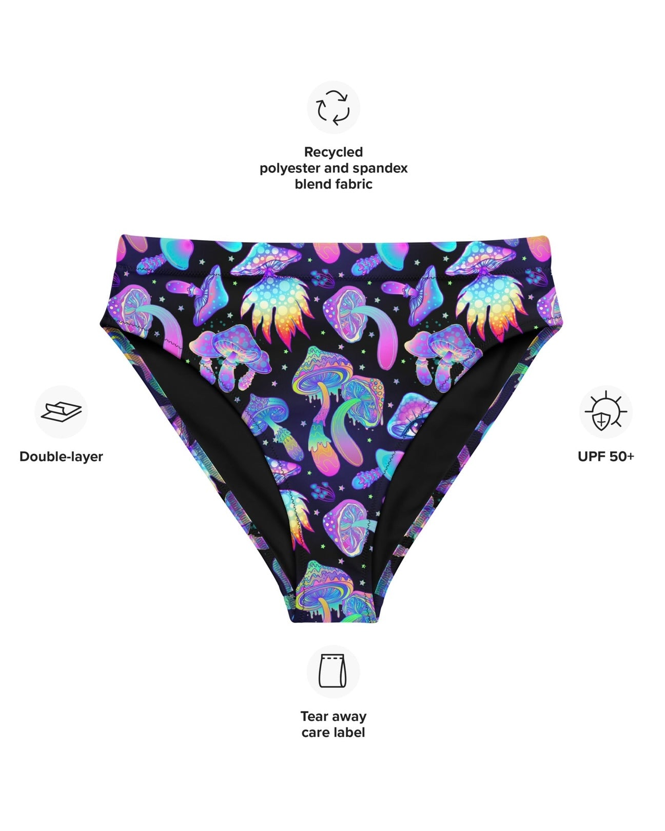 Shroomin Black Recycled High Waisted Bottoms, High-Waisted Bottoms, - One Stop Rave