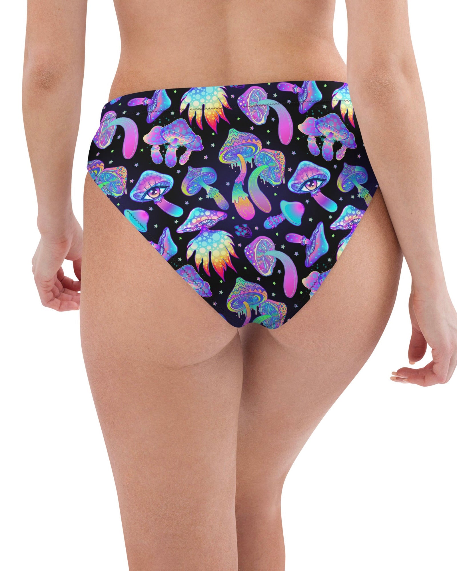 Shroomin Black Recycled High Waisted Bottoms, High-Waisted Bottoms, - One Stop Rave