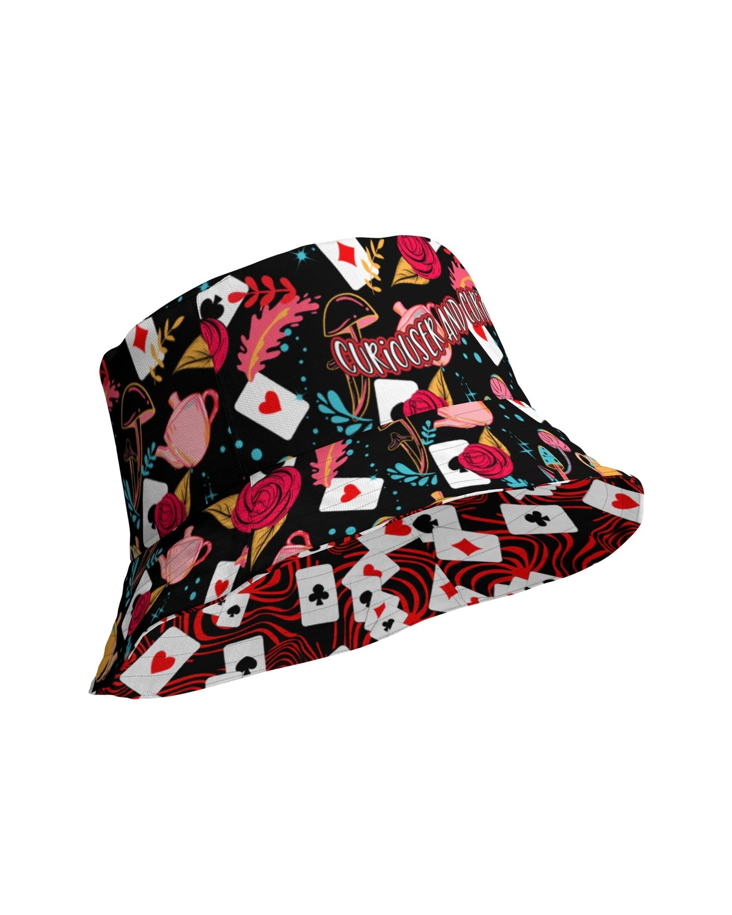 Curiouser and Curiouser / Off With Your Head Reversible Bucket Hat, Bucket Hat, - One Stop Rave