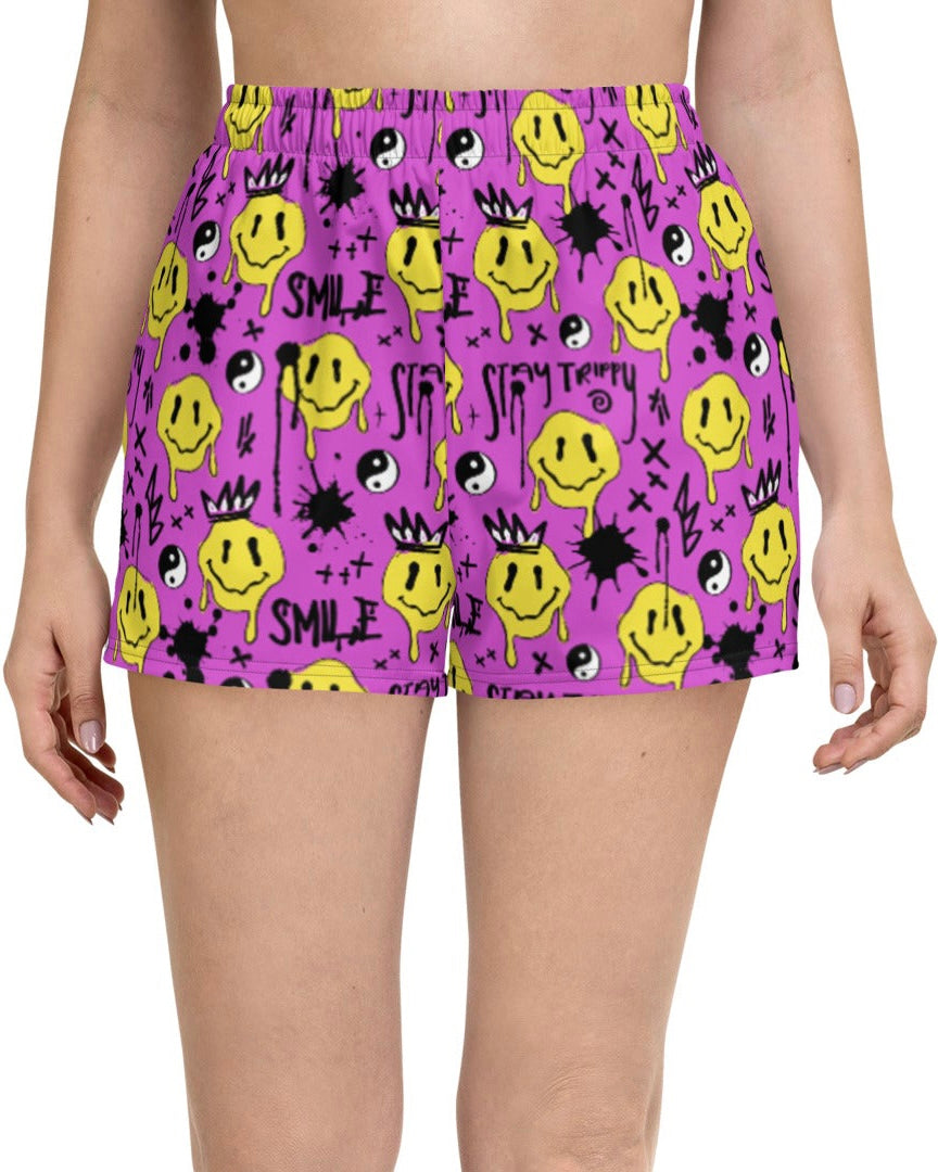 Smile Splatter Recycled Shorts, Athletic Shorts, - One Stop Rave