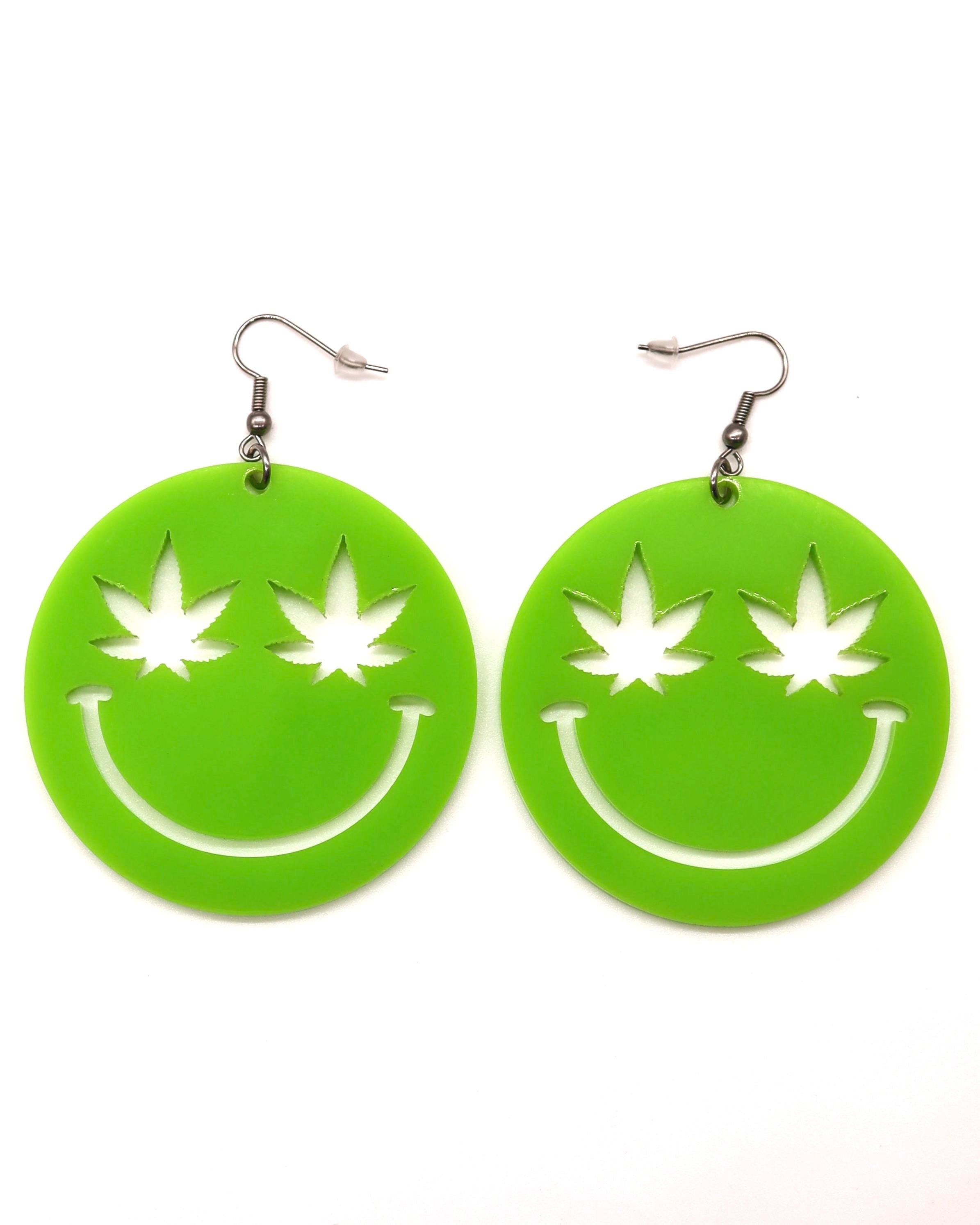 Stoned Smiley Earrings, Dangle Earrings, - One Stop Rave