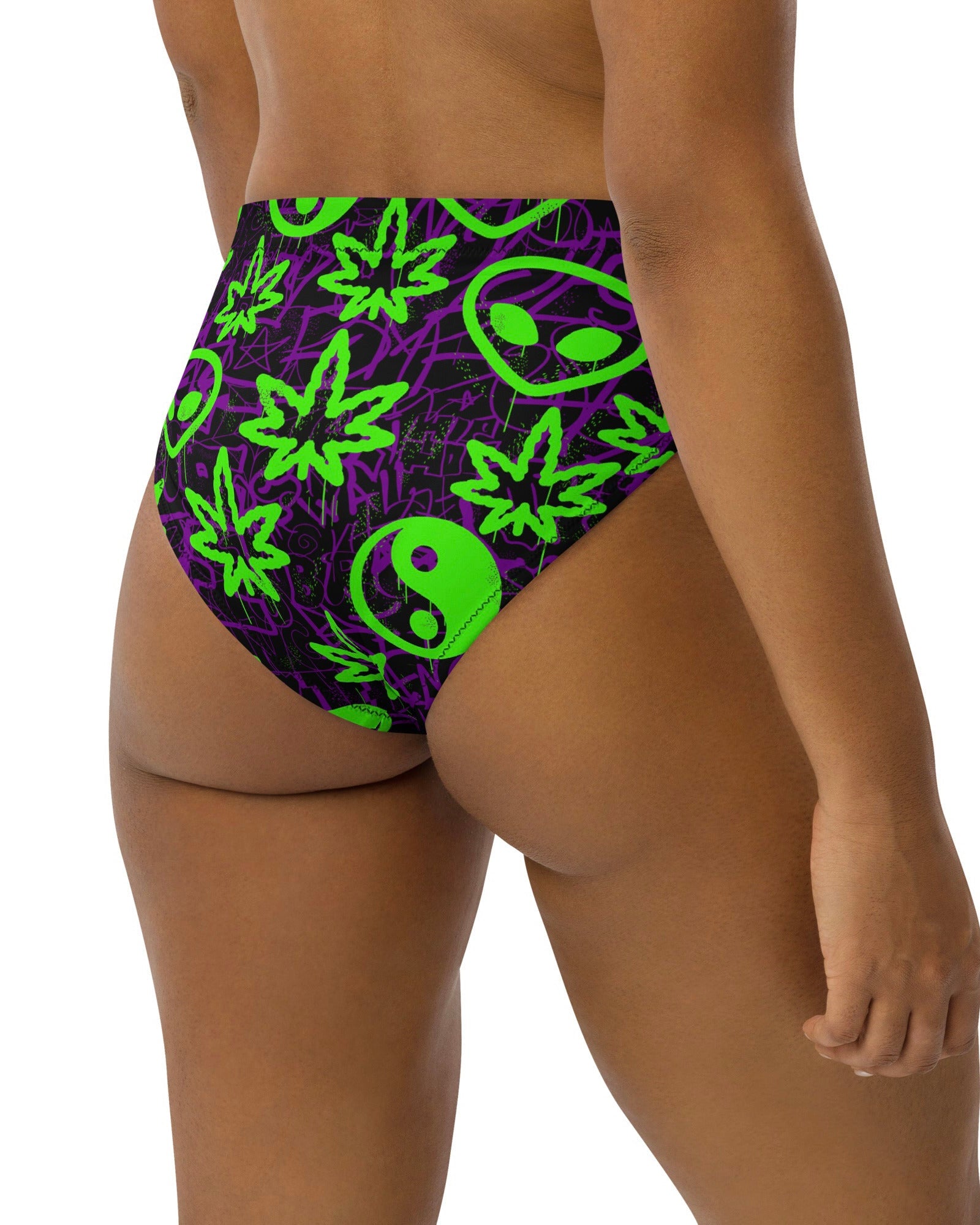 Ganja Graffiti Recycled High Waisted Bottoms, High-Waisted Bottoms, - One Stop Rave