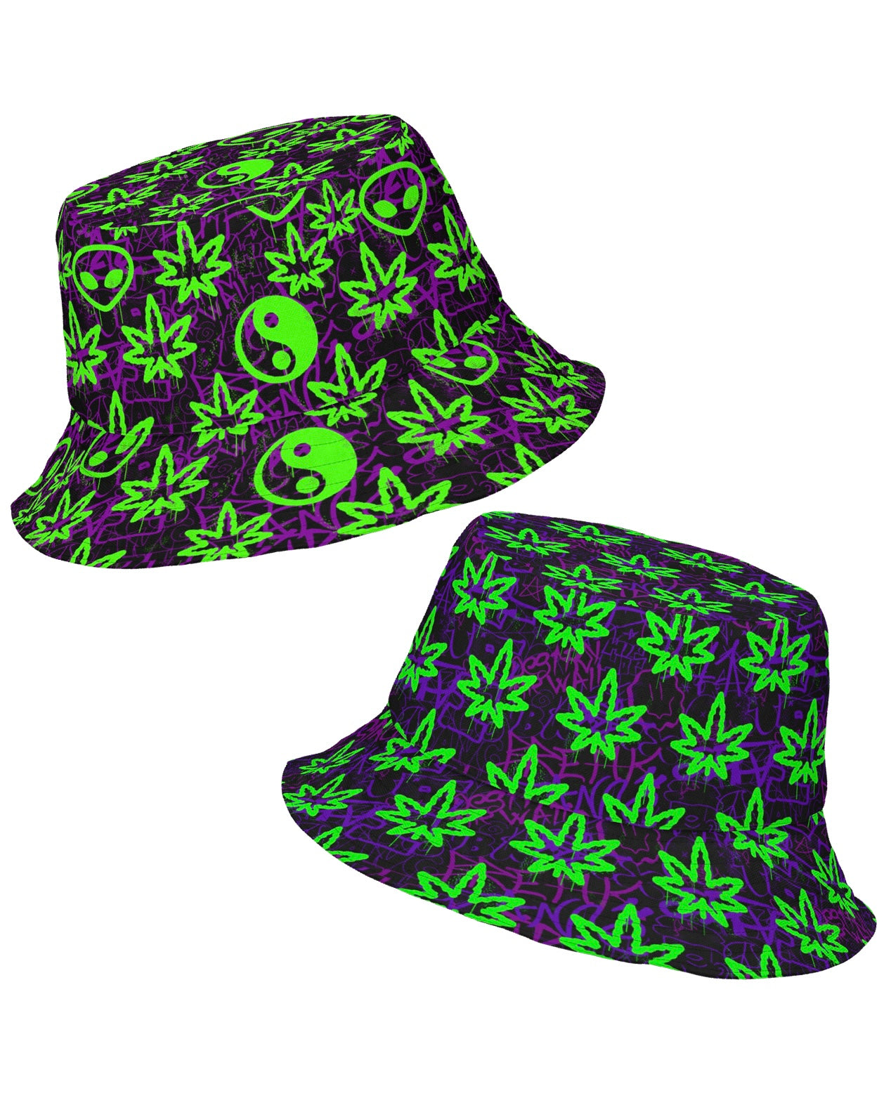 Ganja Graffiti Reversible Bucket Hat, Bucket Hat, - One Stop Rave