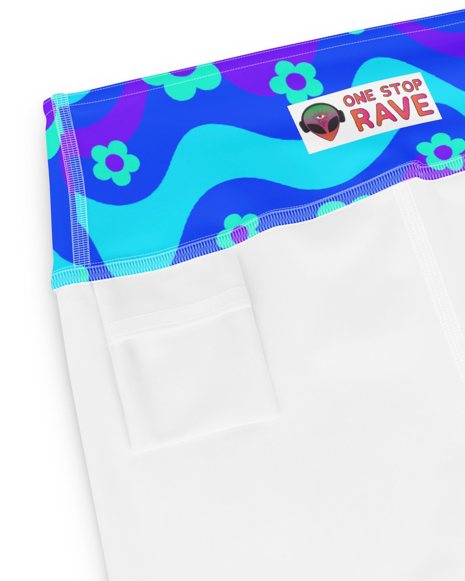 Flower Power Blue Yoga Shorts, Yoga Shorts, - One Stop Rave