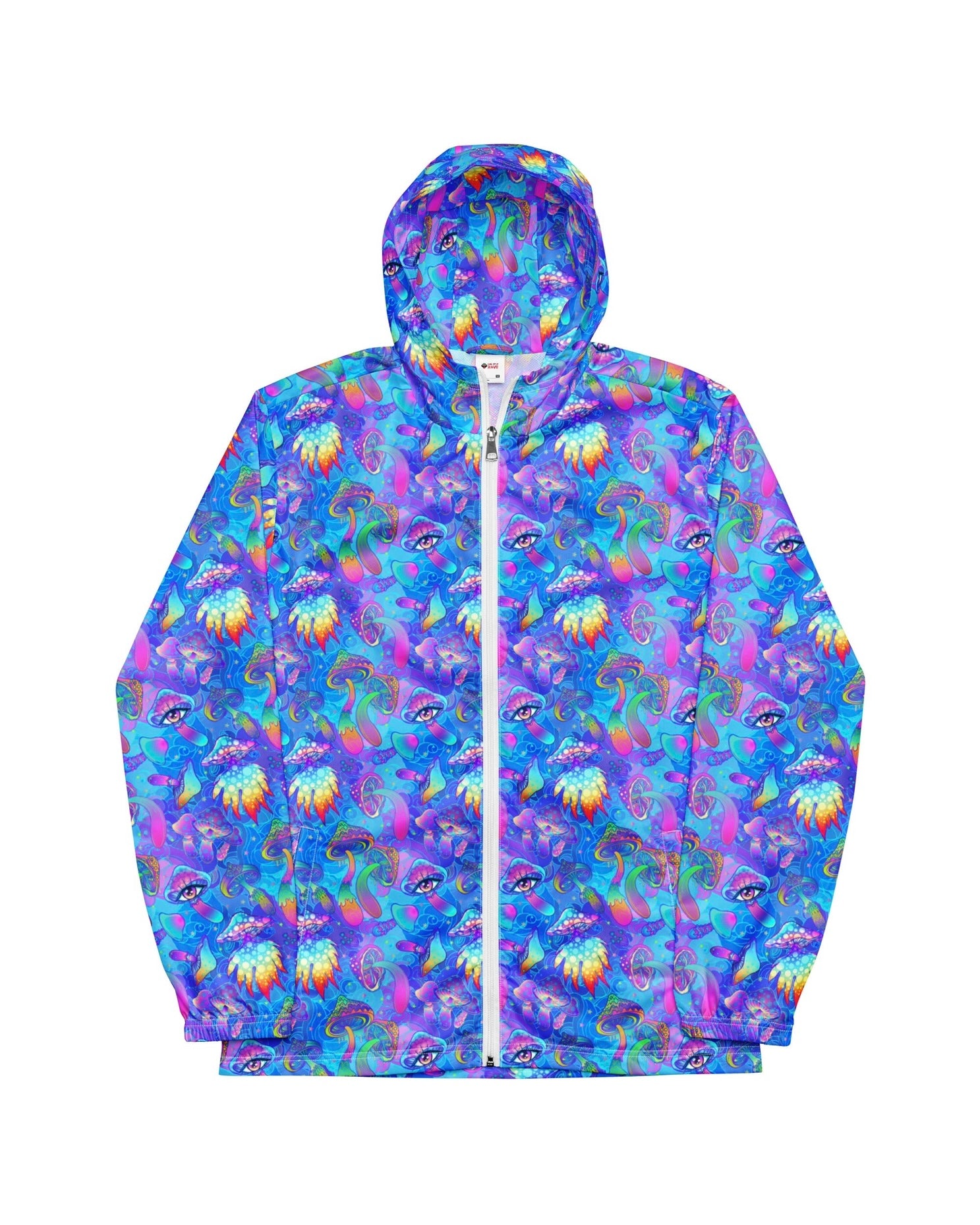 Shroomin Blue Windbreaker, Zip-Up Jacket, - One Stop Rave