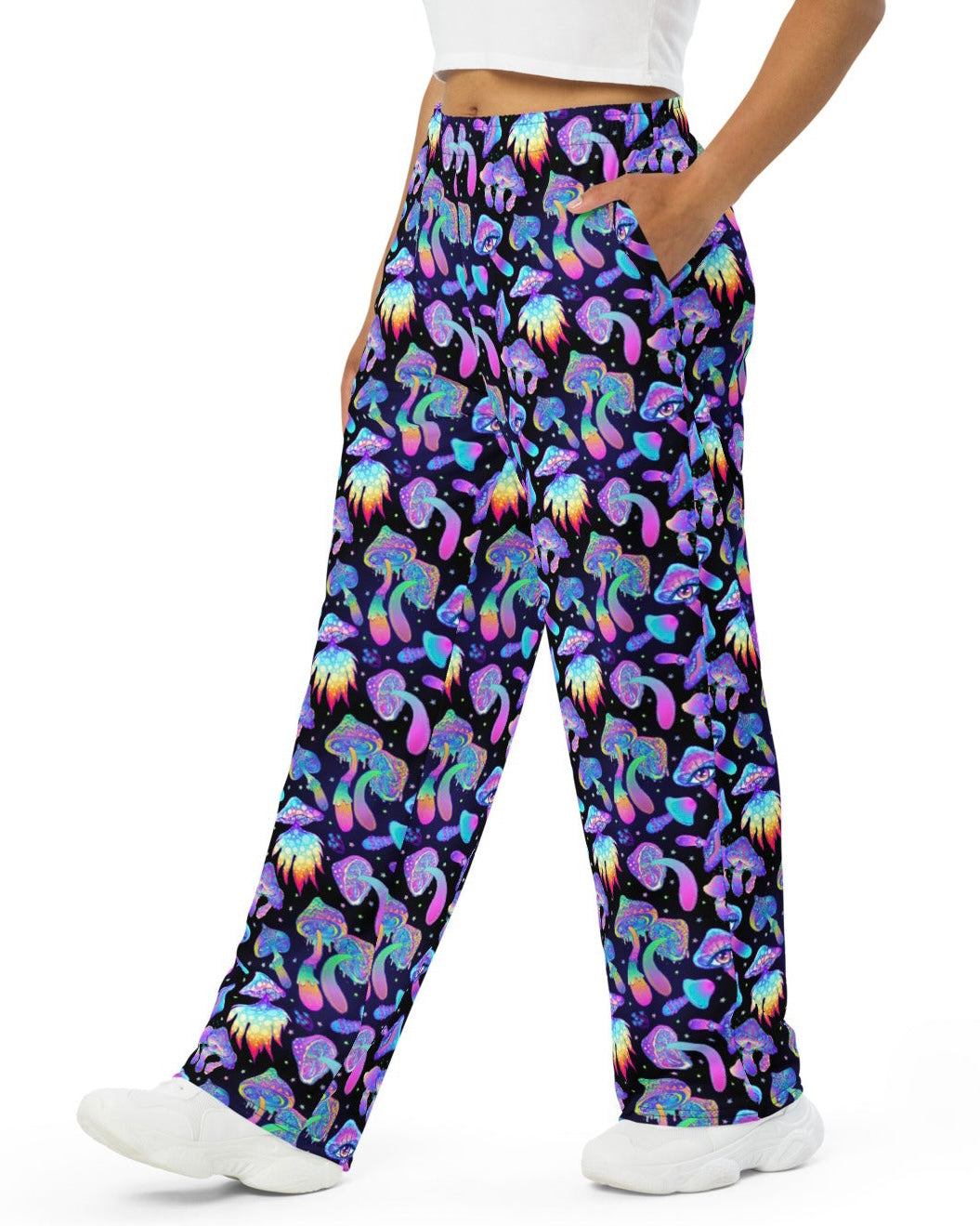 Shroomin Black Wide Leg Pants, Wide Leg Pants, - One Stop Rave