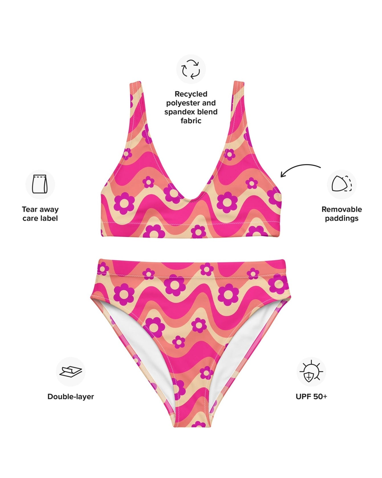 Flower Power Pink Recycled Padded V-Top, V-Top, - One Stop Rave