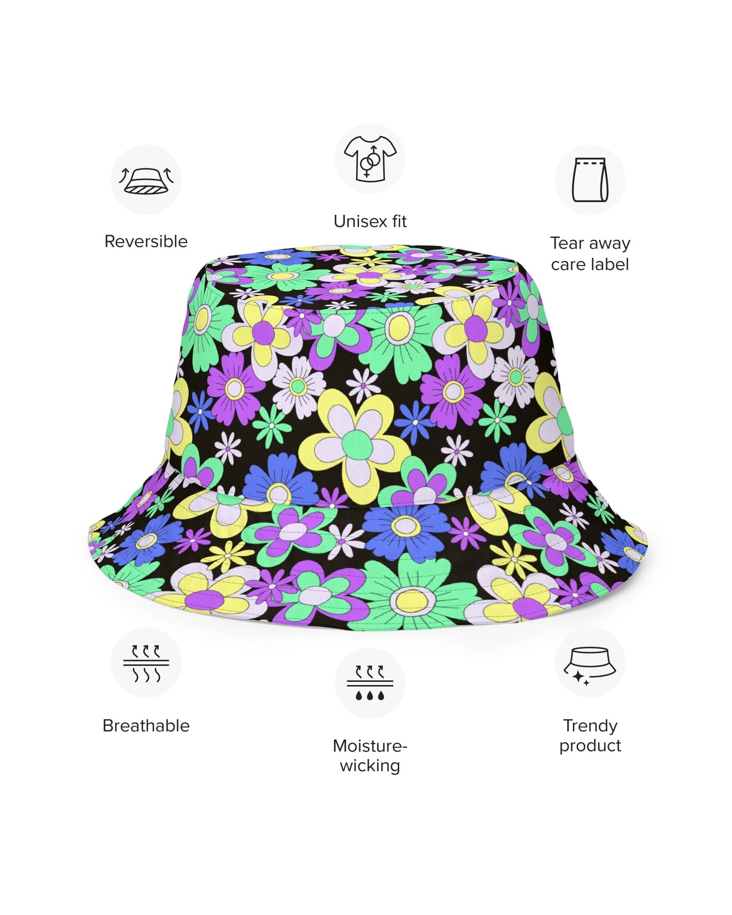 Crazy Daisy Reversible Bucket Hat, Bucket Hat, - One Stop Rave