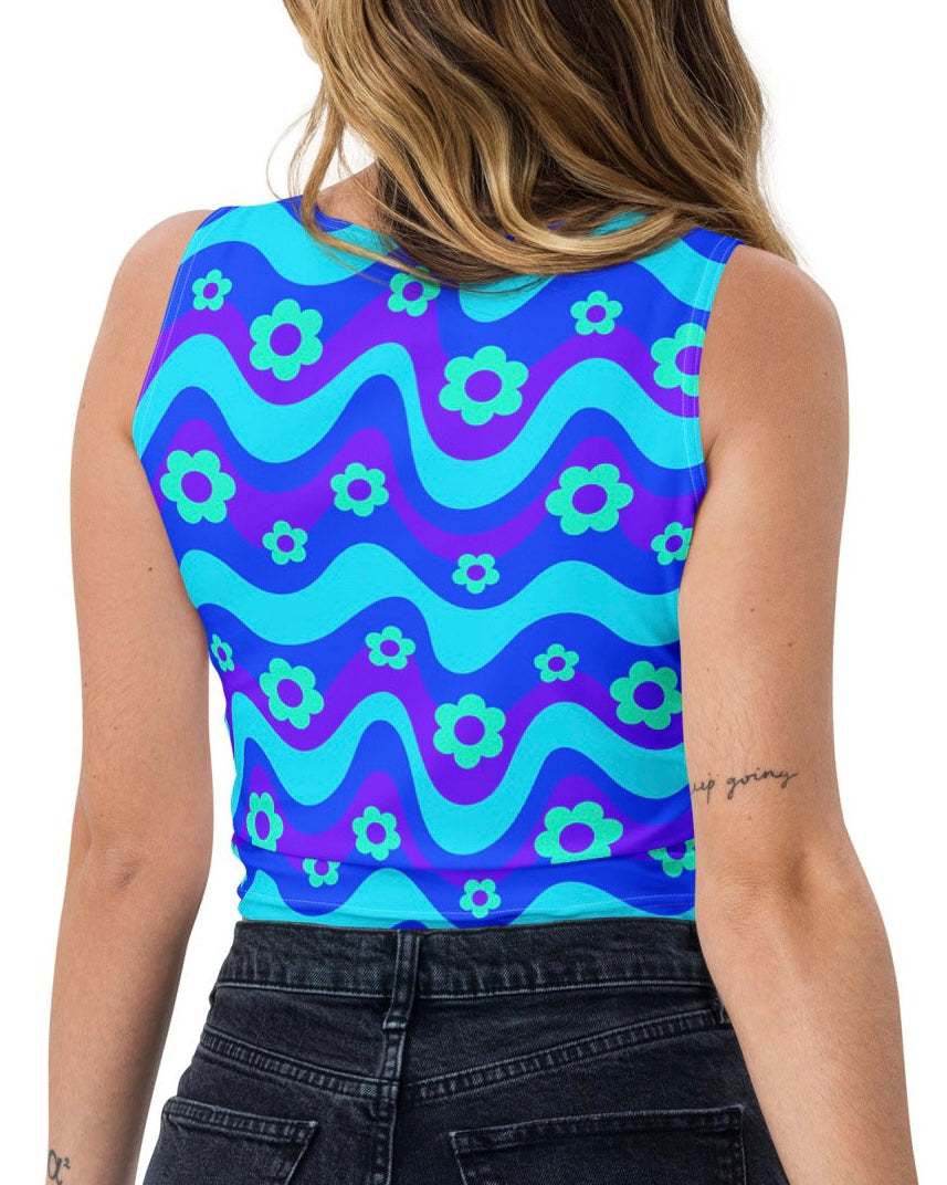 Flower Power Blue Crop Top, Crop Top, - One Stop Rave