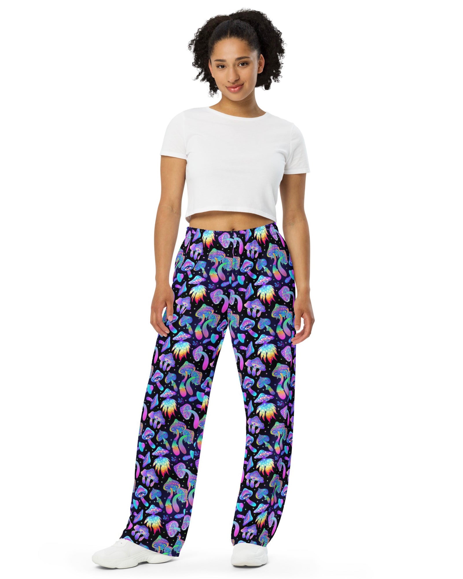 Shroomin Black Wide Leg Pants, Wide Leg Pants, - One Stop Rave