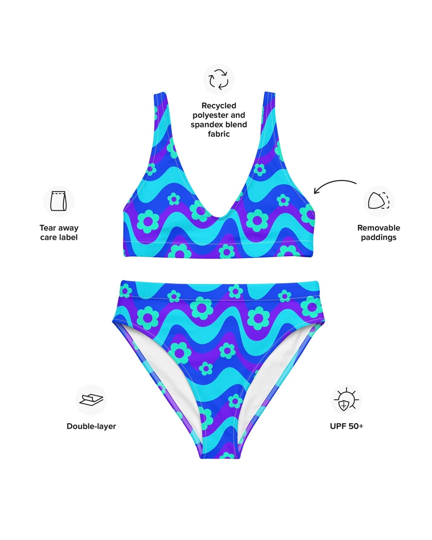 Flower Power Blue Recycled Padded V-Top, V-Top, - One Stop Rave