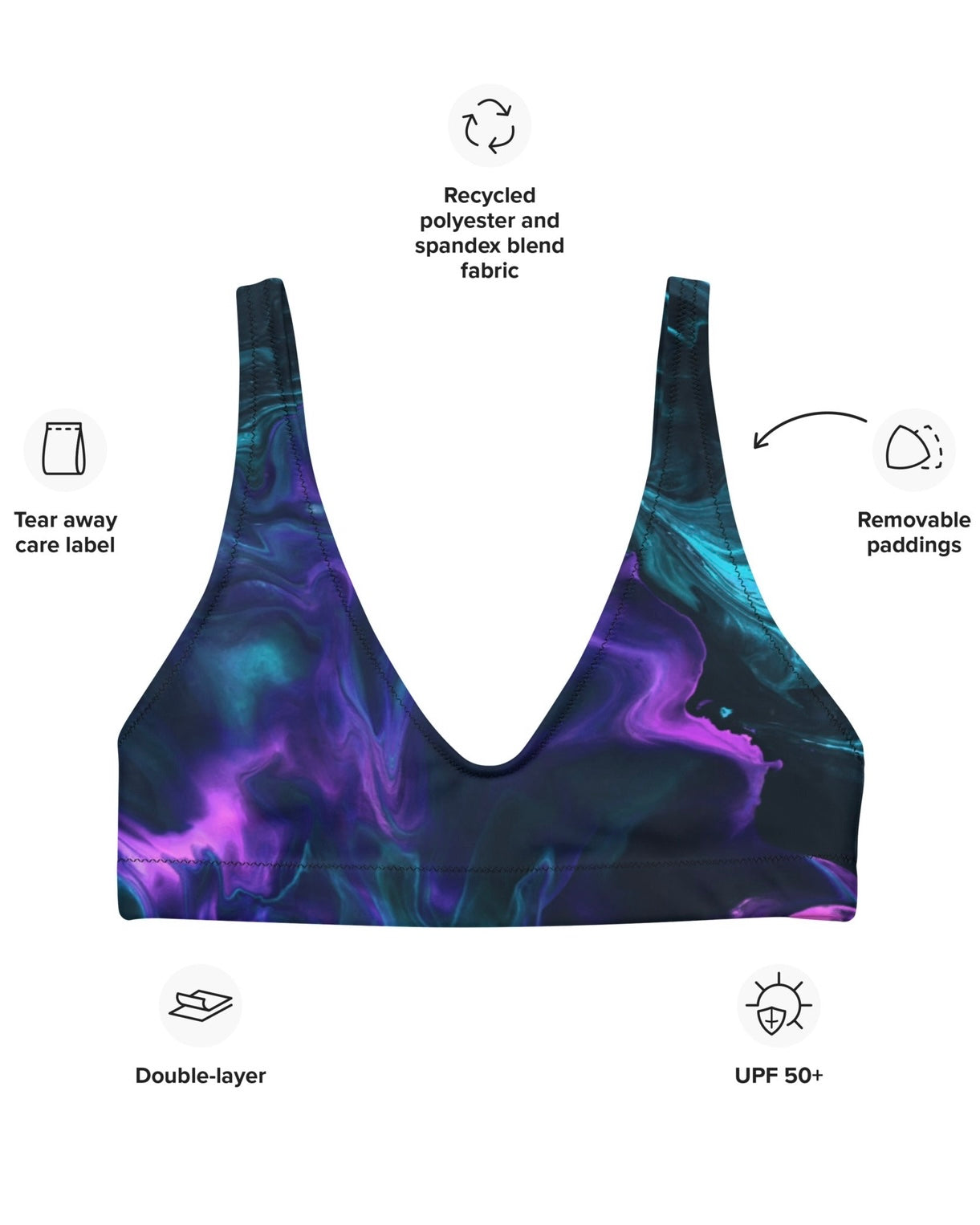 Lucy Recycled Padded V-Top, V-Top, - One Stop Rave