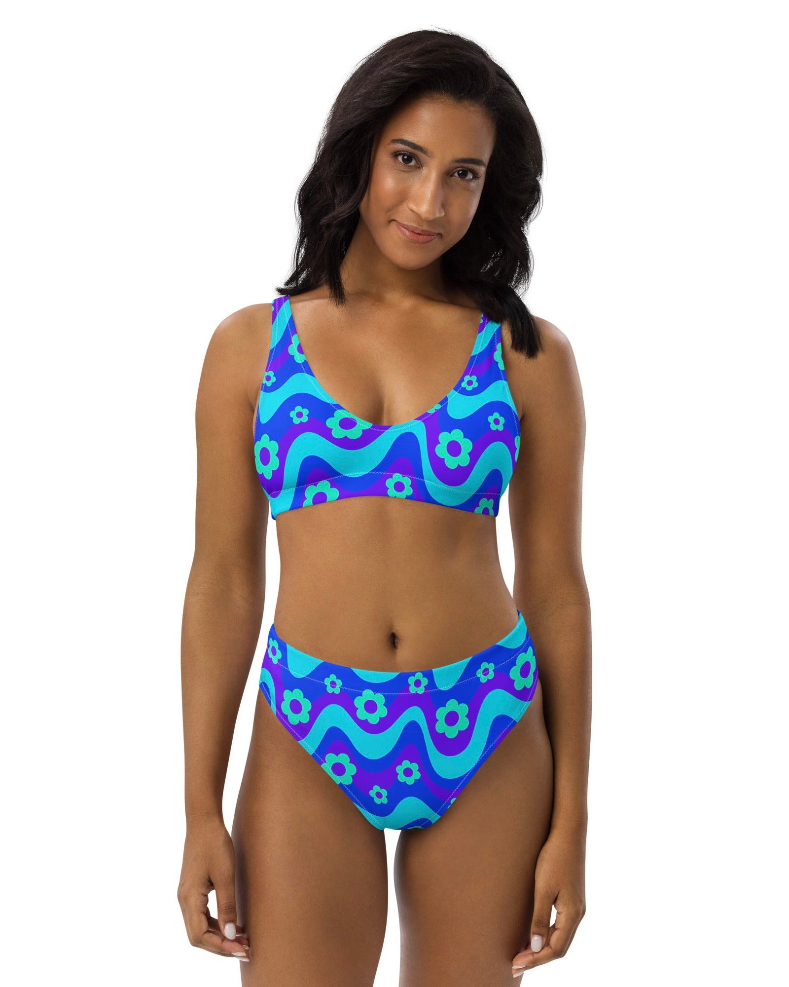 Flower Power Blue Recycled Padded V-Top, V-Top, - One Stop Rave