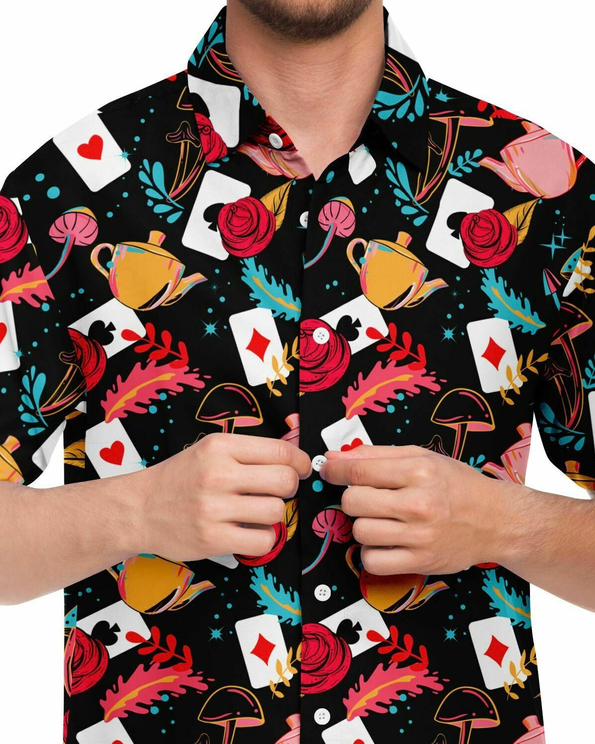 Curiouser and Curiouser Party Shirt, Short Sleeve Button Down Shirt, - One Stop Rave