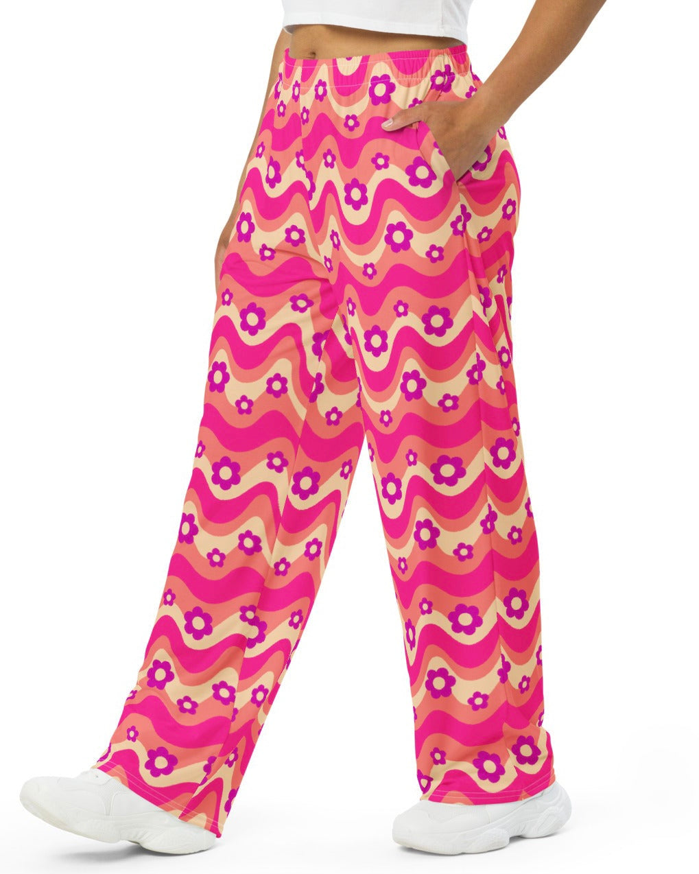 Flower Power Pink Wide Leg Pants, Wide Leg Pants, - One Stop Rave