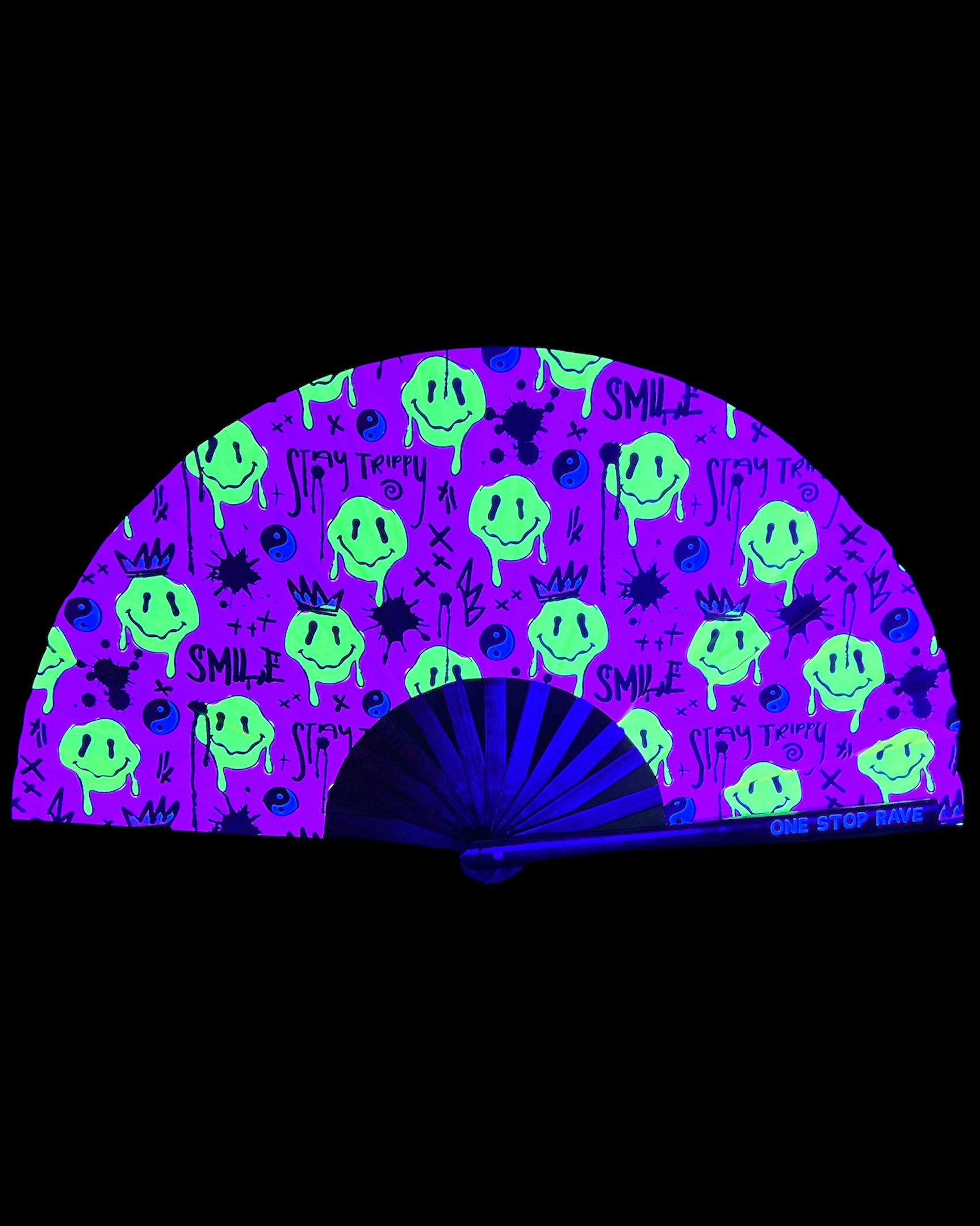 Smile Splatter Hand Fan, Festival Fans 13.5", - One Stop Rave