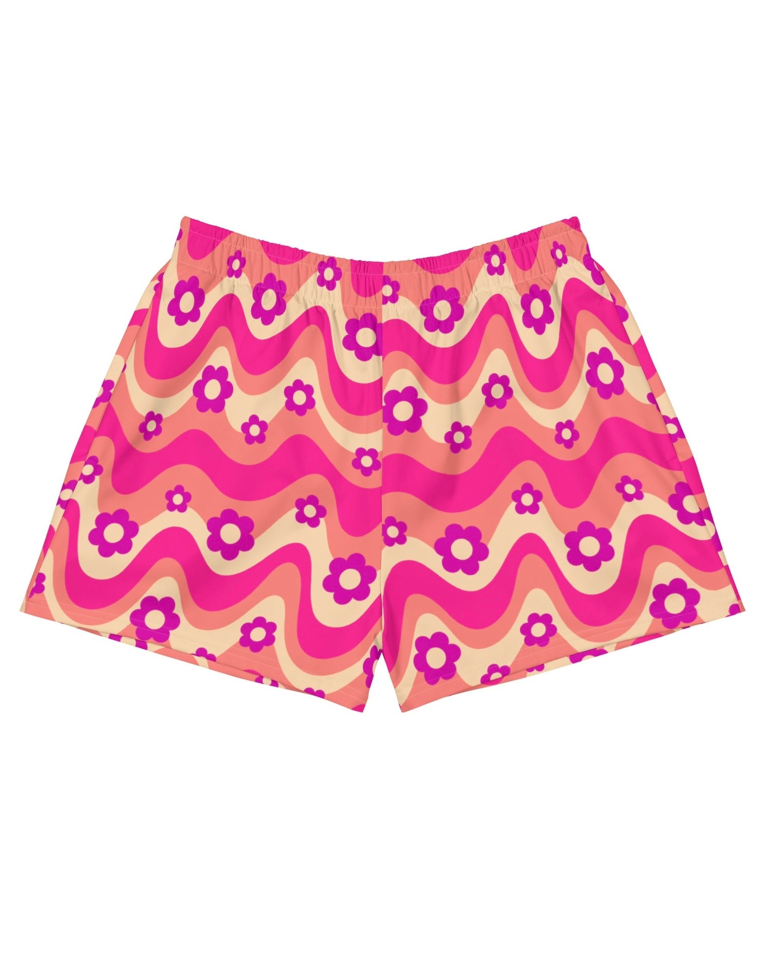 Flower Power Pink Recycled Shorts, Athletic Shorts, - One Stop Rave