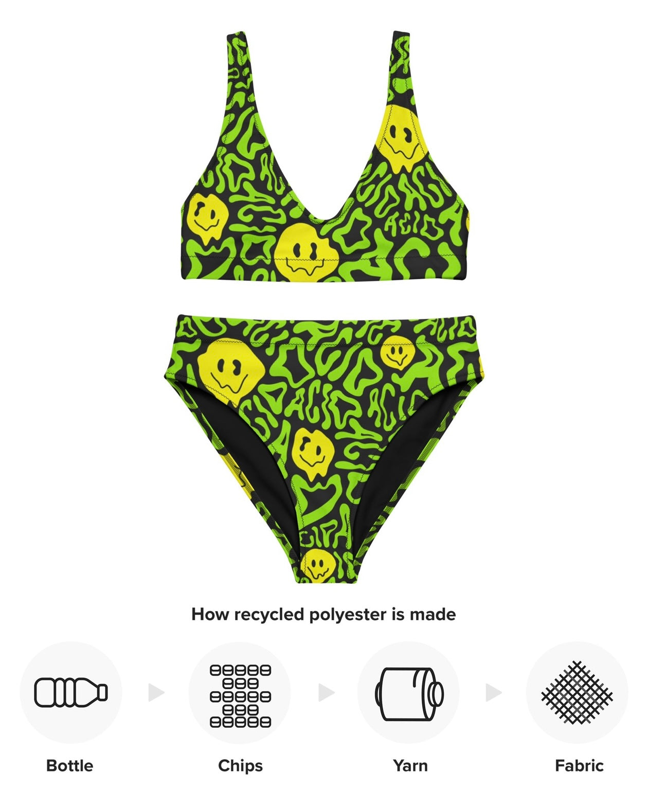 Acid Smilez Recycled High Waisted Bottoms, High-Waisted Bottoms, - One Stop Rave