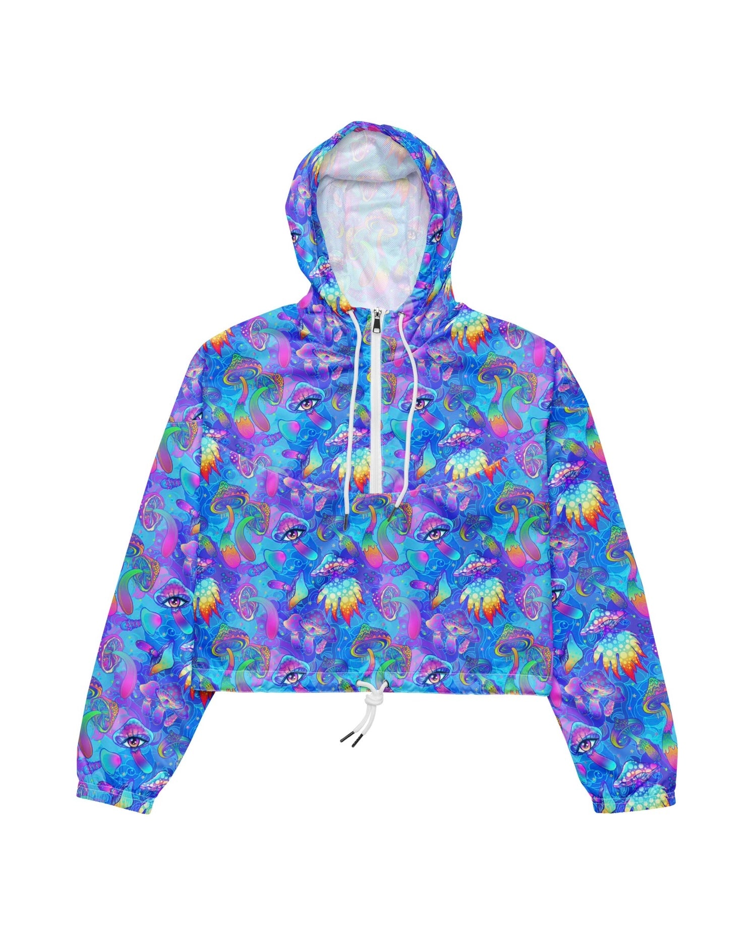 Shroomin Blue Cropped Windbreaker, Zip-Up Jacket, - One Stop Rave