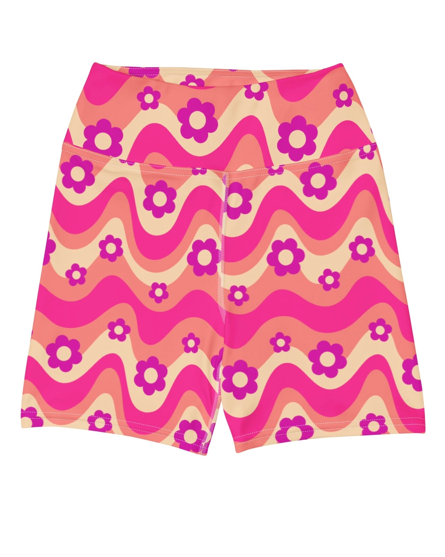 Flower Power Pink Yoga Shorts, Yoga Shorts, - One Stop Rave