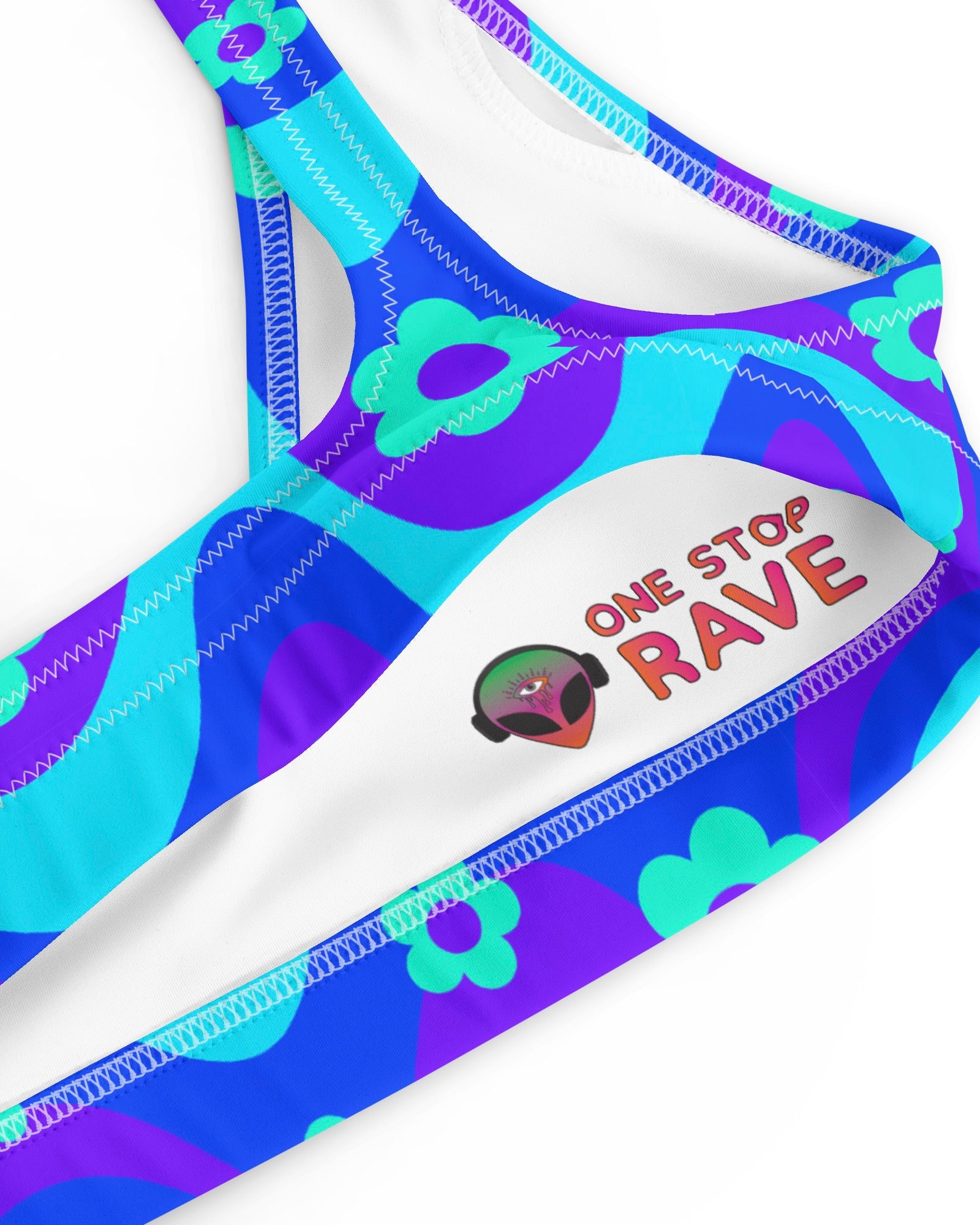 Flower Power Blue Recycled Padded V-Top, V-Top, - One Stop Rave