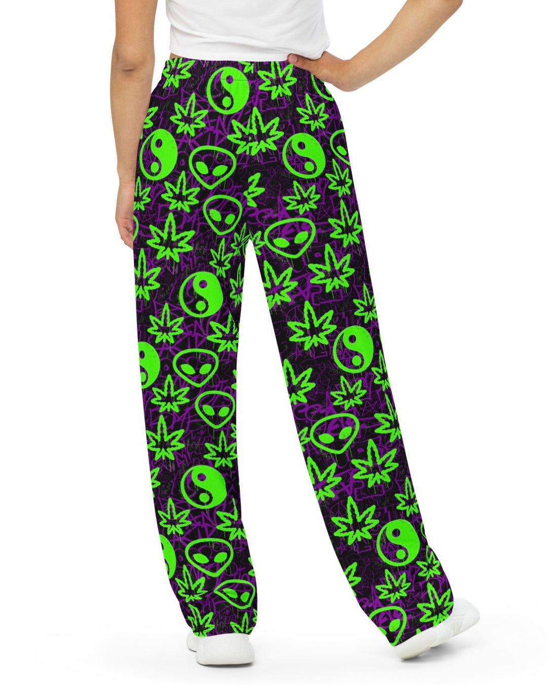 Ganja Graffiti Wide Leg Pants, Wide Leg Pants, - One Stop Rave
