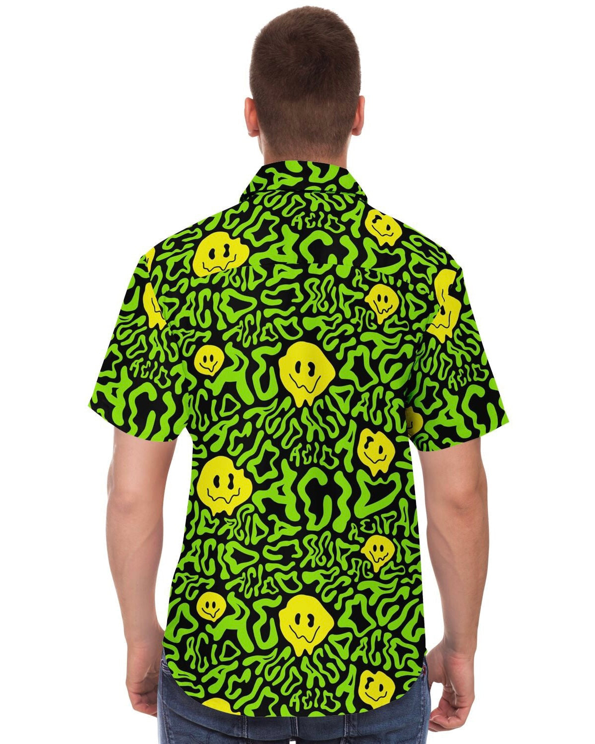 Acid Smilez Party Shirt, Short Sleeve Button Down Shirt, - One Stop Rave