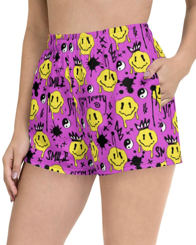 Smile Splatter Recycled Shorts, Athletic Shorts, - One Stop Rave