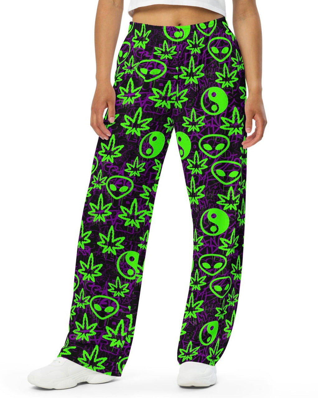 Ganja Graffiti Wide Leg Pants, Wide Leg Pants, - One Stop Rave