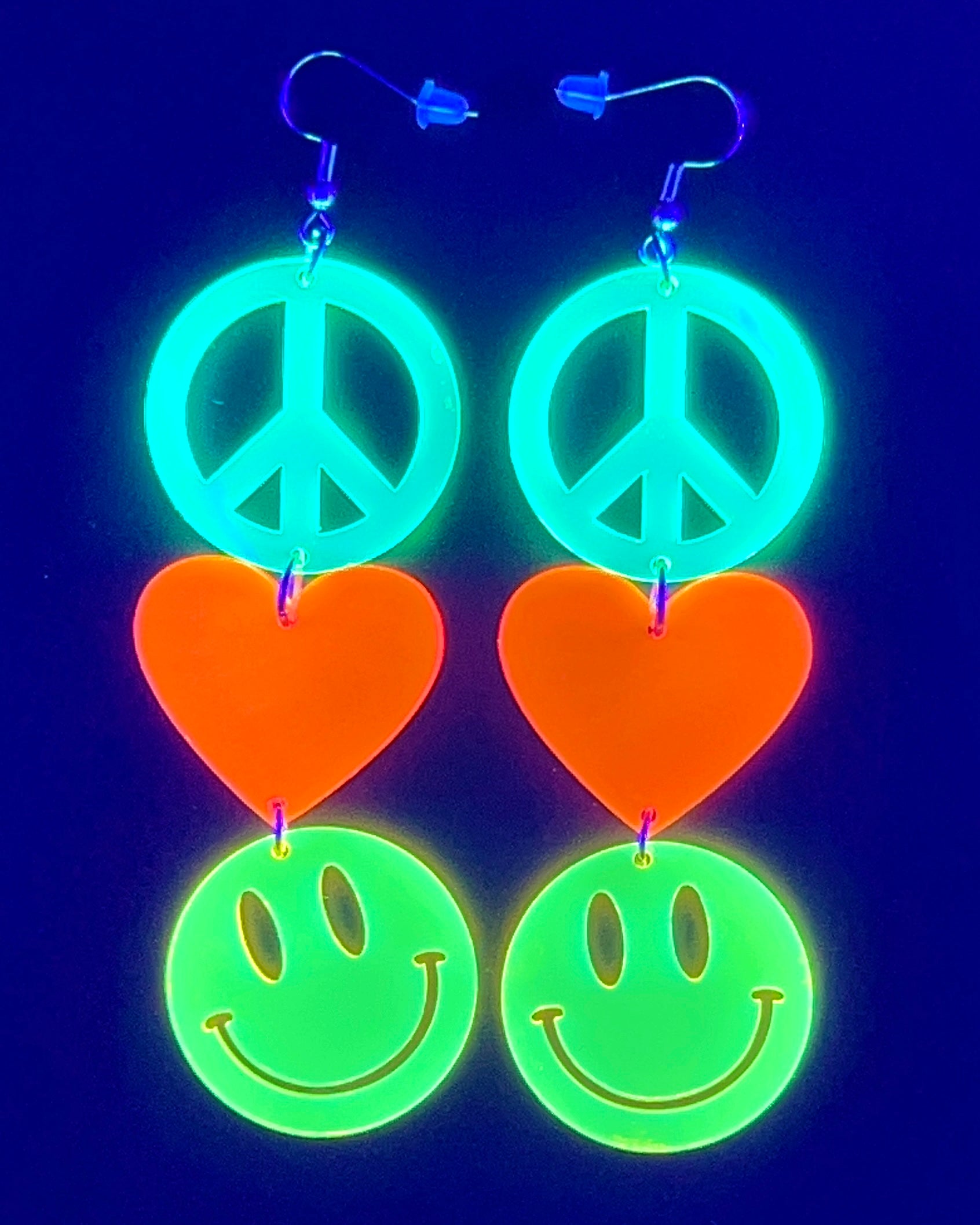 Peace Love & Happiness Earrings, Dangle Earrings, - One Stop Rave