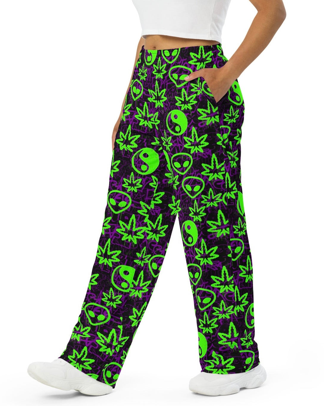 Ganja Graffiti Wide Leg Pants, Wide Leg Pants, - One Stop Rave
