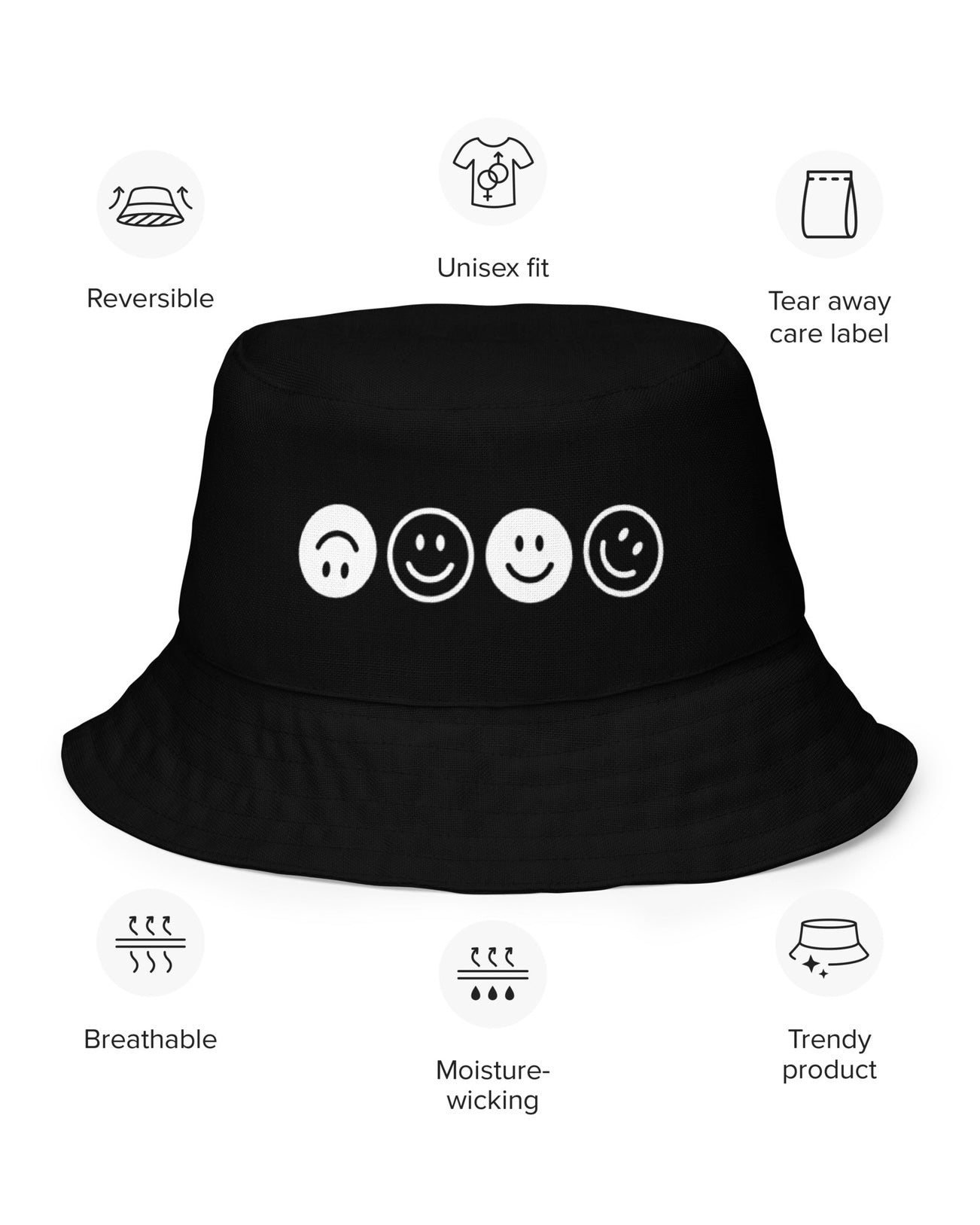 All Smiles Reversible Bucket Hat, Bucket Hat, - One Stop Rave