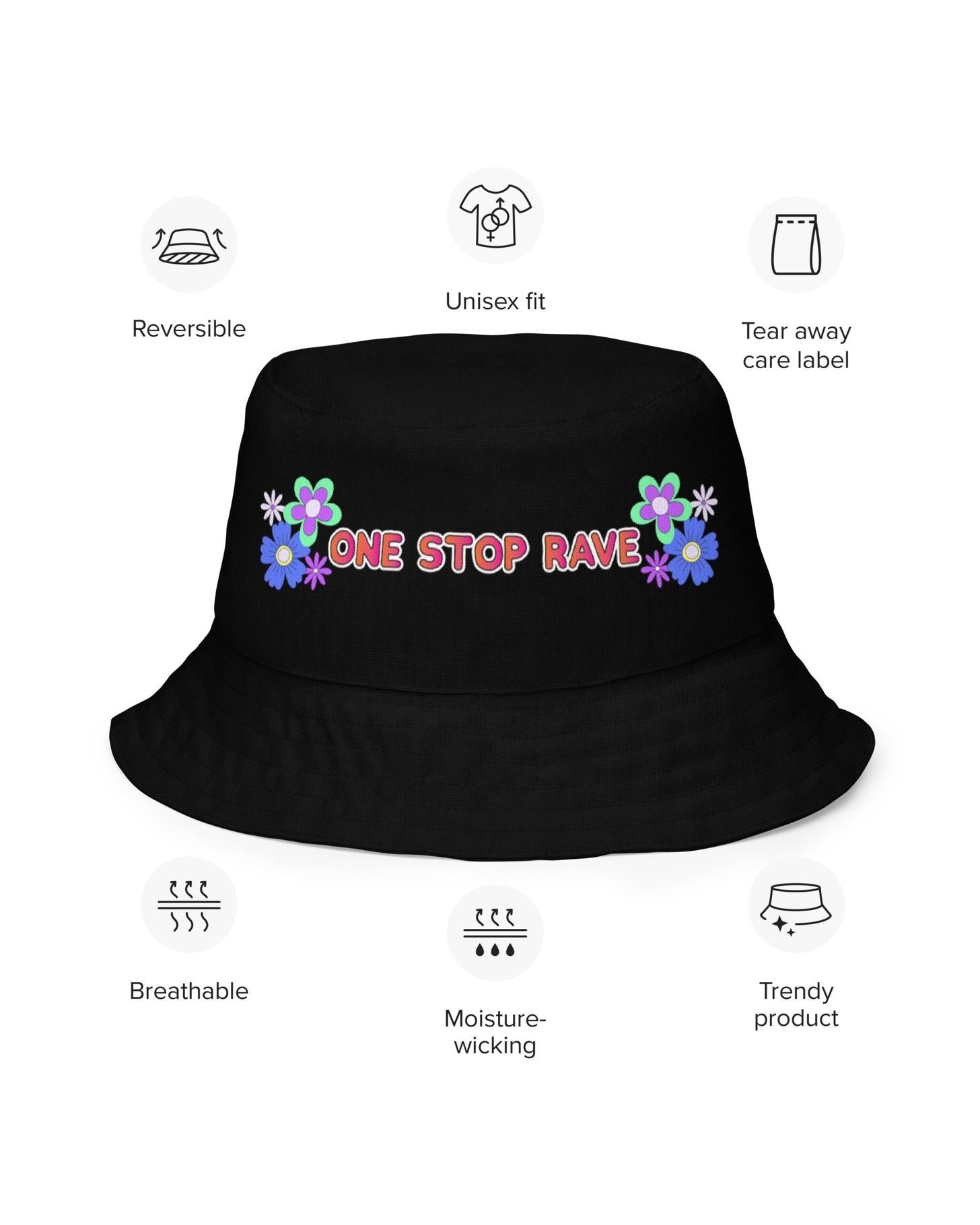 Crazy Daisy Reversible Bucket Hat, Bucket Hat, - One Stop Rave