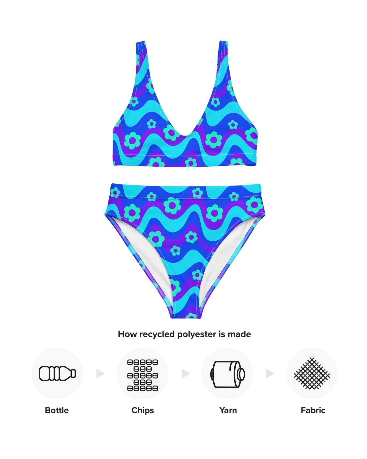 Flower Power Blue Recycled High Waisted Bottoms, High-Waisted Bottoms, - One Stop Rave