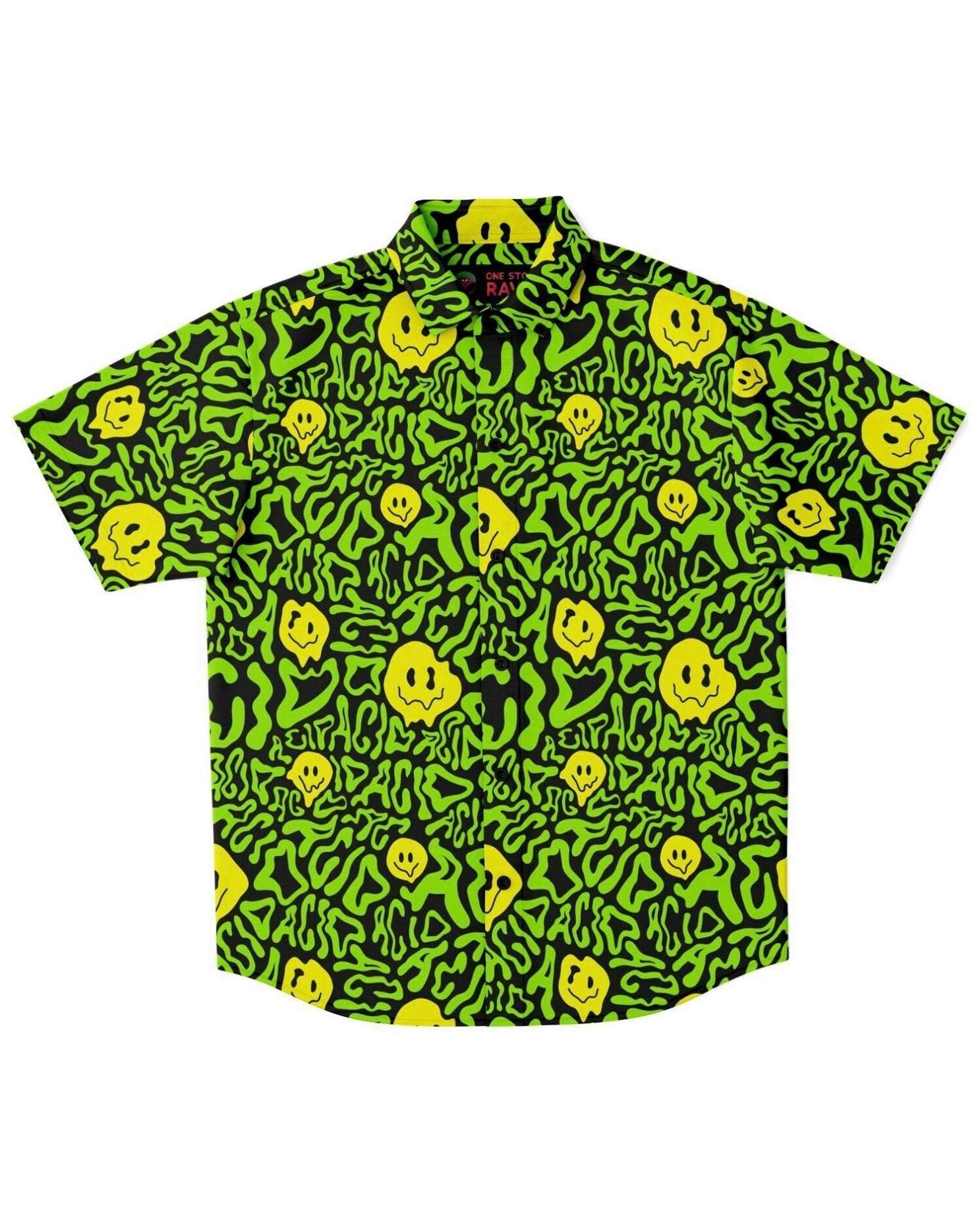 Acid Smilez Party Shirt, Short Sleeve Button Down Shirt, - One Stop Rave