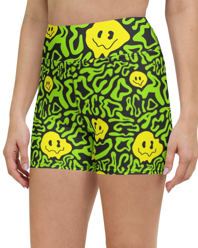 Acid Smilez Yoga Shorts, Athletic Shorts, - One Stop Rave
