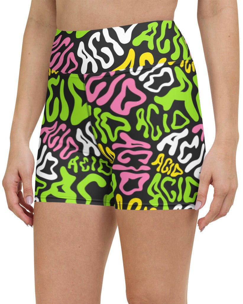 Candy Acid Yoga Shorts, Athletic Shorts, - One Stop Rave
