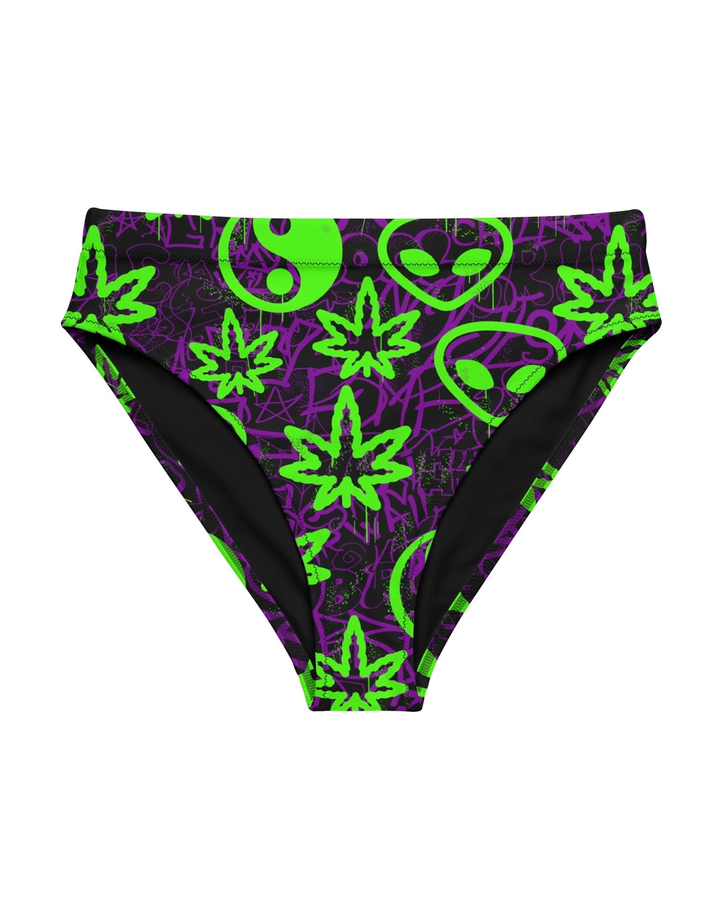 Ganja Graffiti Recycled High Waisted Bottoms, High-Waisted Bottoms, - One Stop Rave